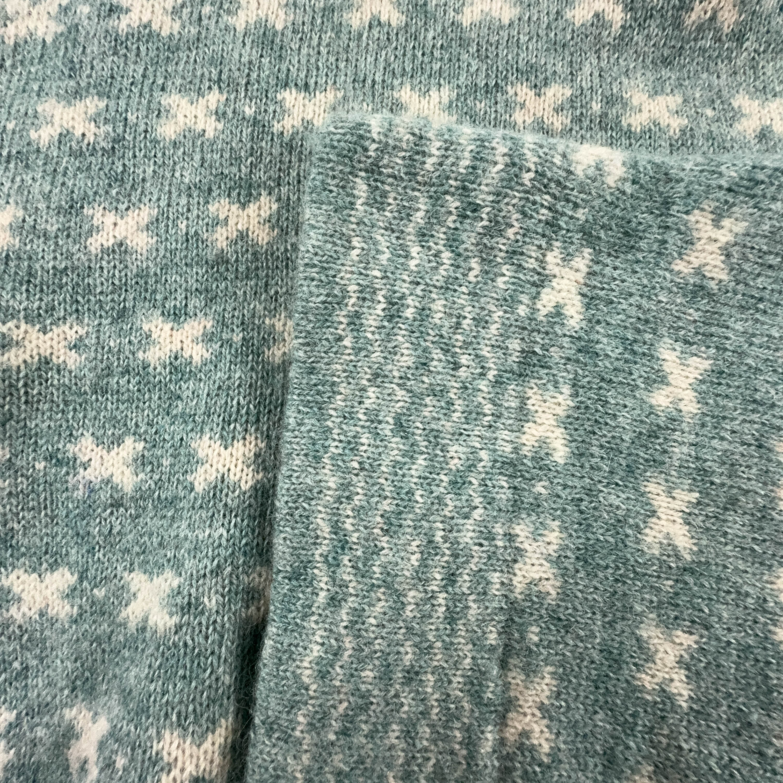 Vintage Sweater Light Blue and Cream 100% Wool Quarter Zip - Size L Men