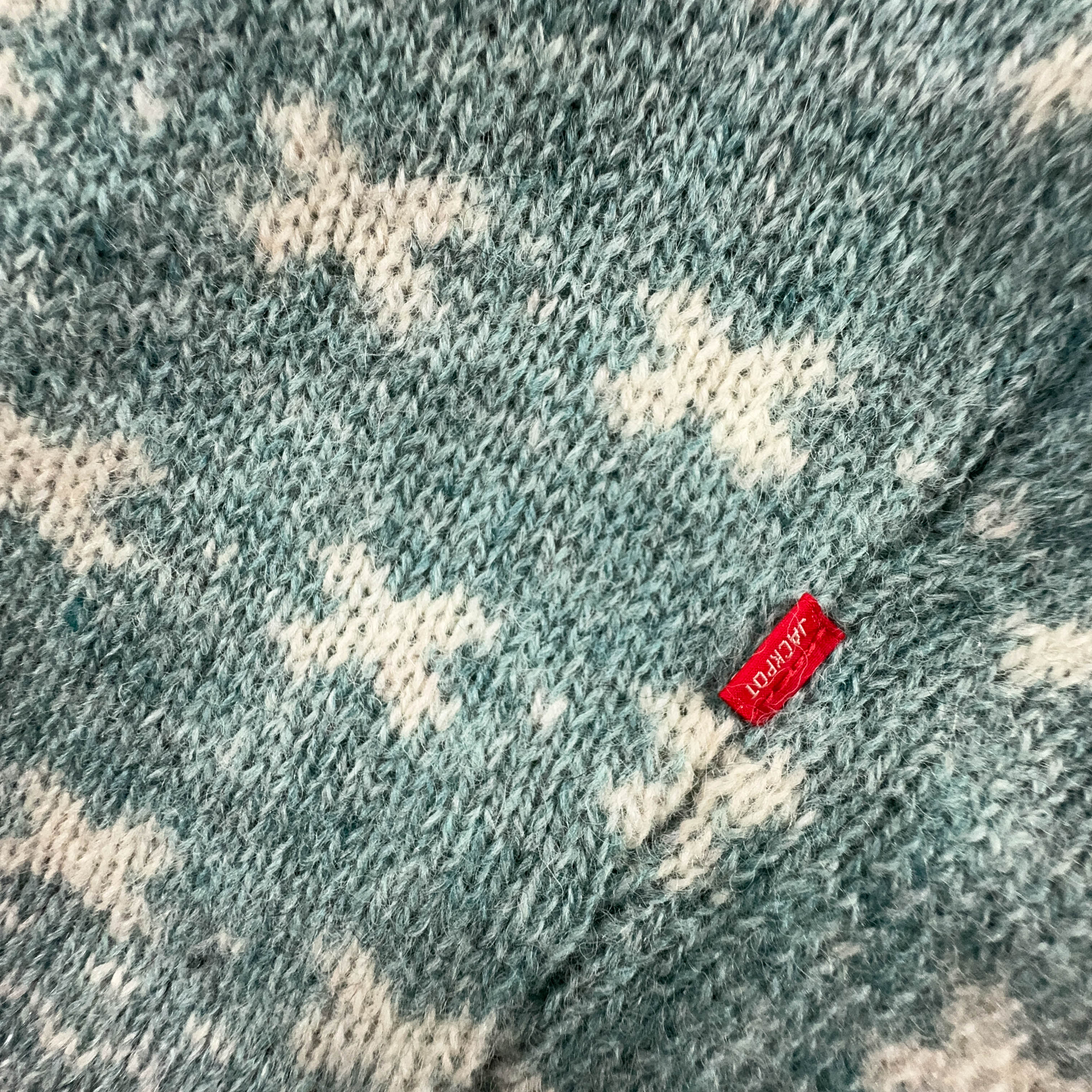 Vintage Sweater Light Blue and Cream 100% Wool Quarter Zip - Size L Men