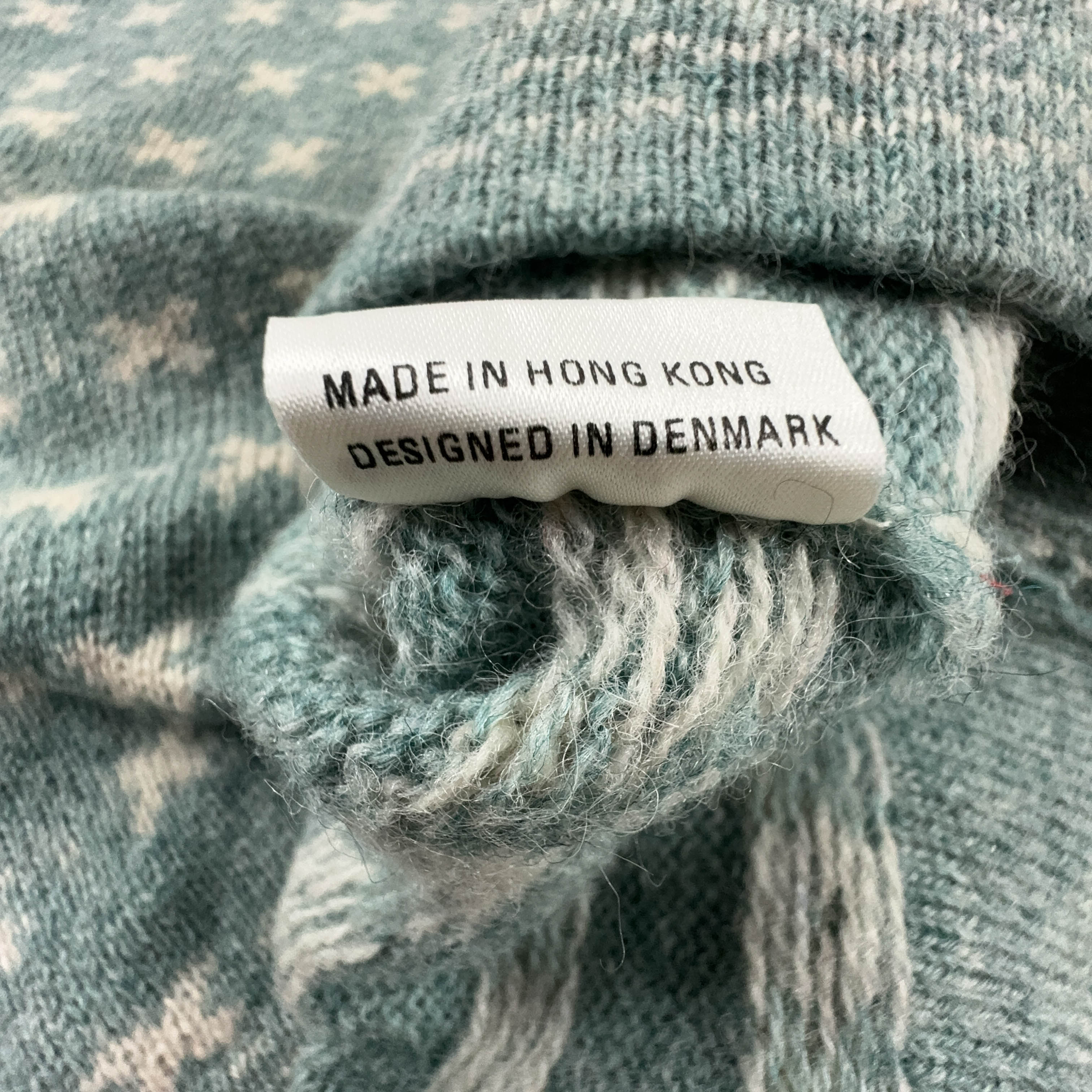 Vintage Sweater Light Blue and Cream 100% Wool Quarter Zip - Size L Men