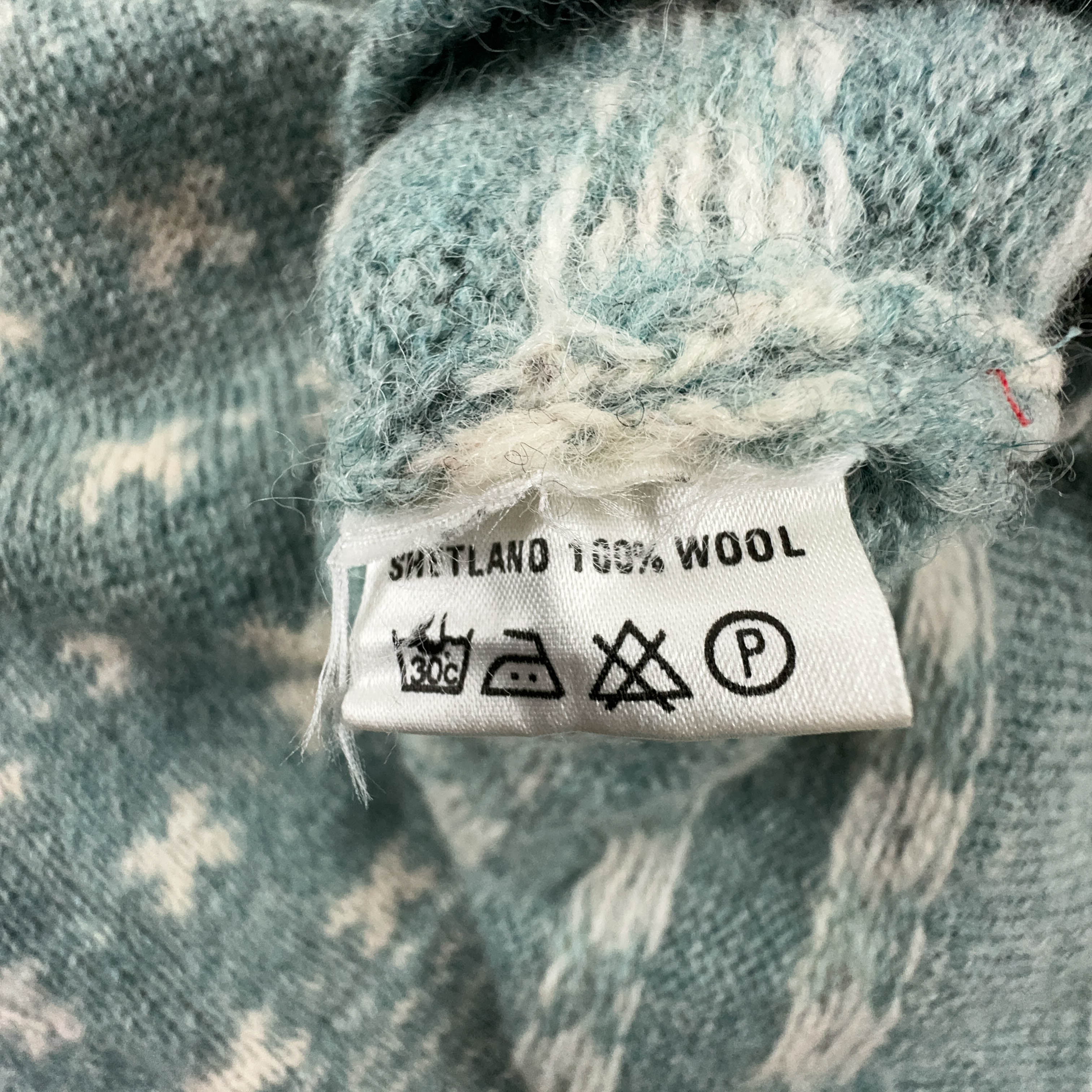 Vintage Sweater Light Blue and Cream 100% Wool Quarter Zip - Size L Men