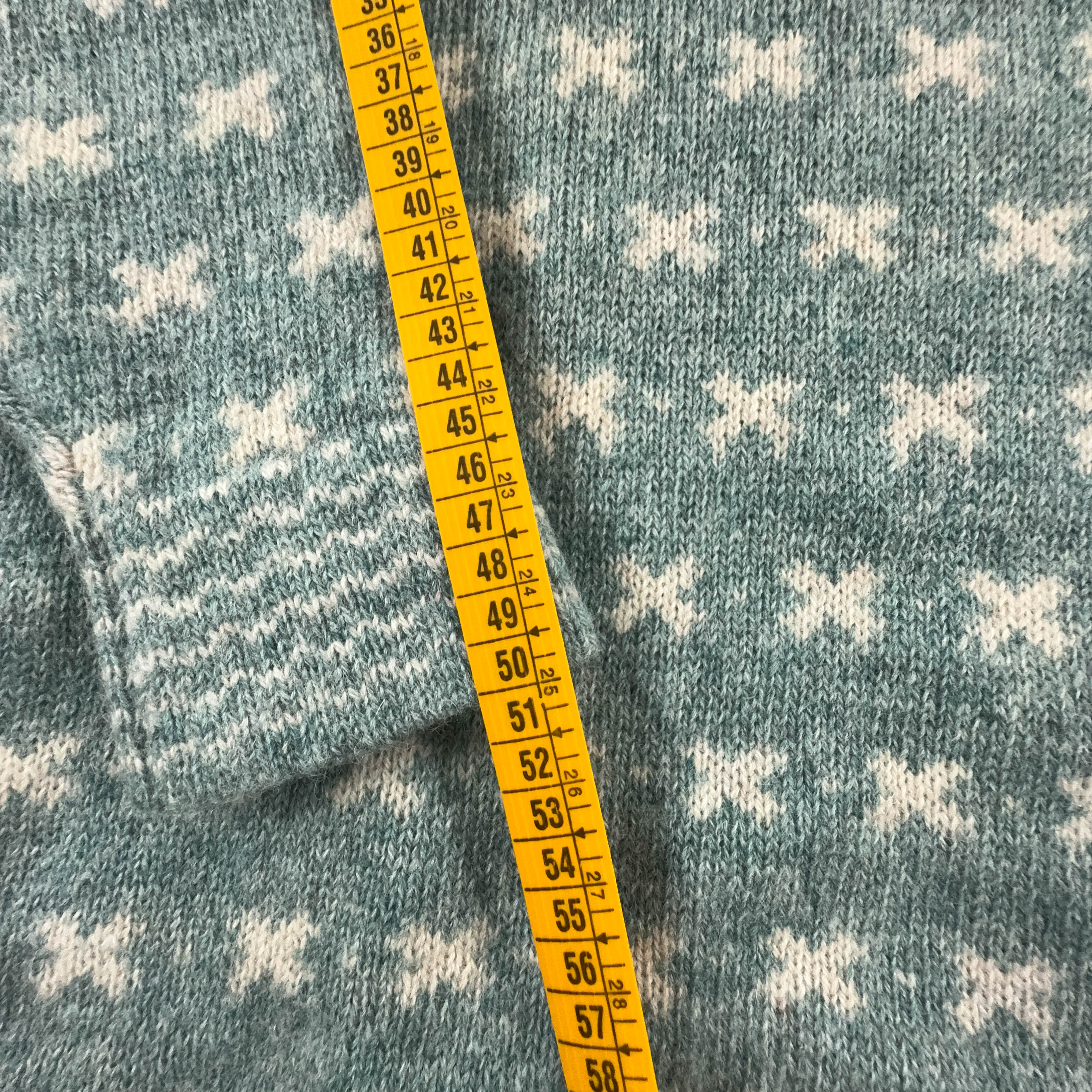 Vintage Sweater Light Blue and Cream 100% Wool Quarter Zip - Size L Men