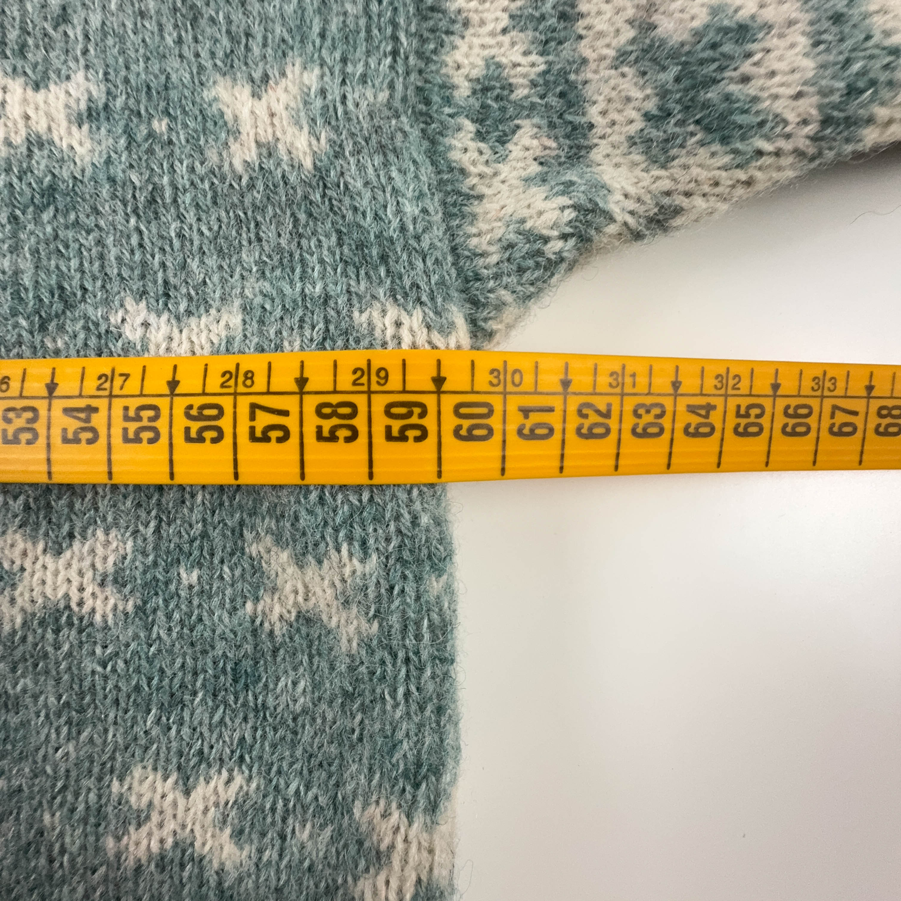 Vintage Sweater Light Blue and Cream 100% Wool Quarter Zip - Size L Men