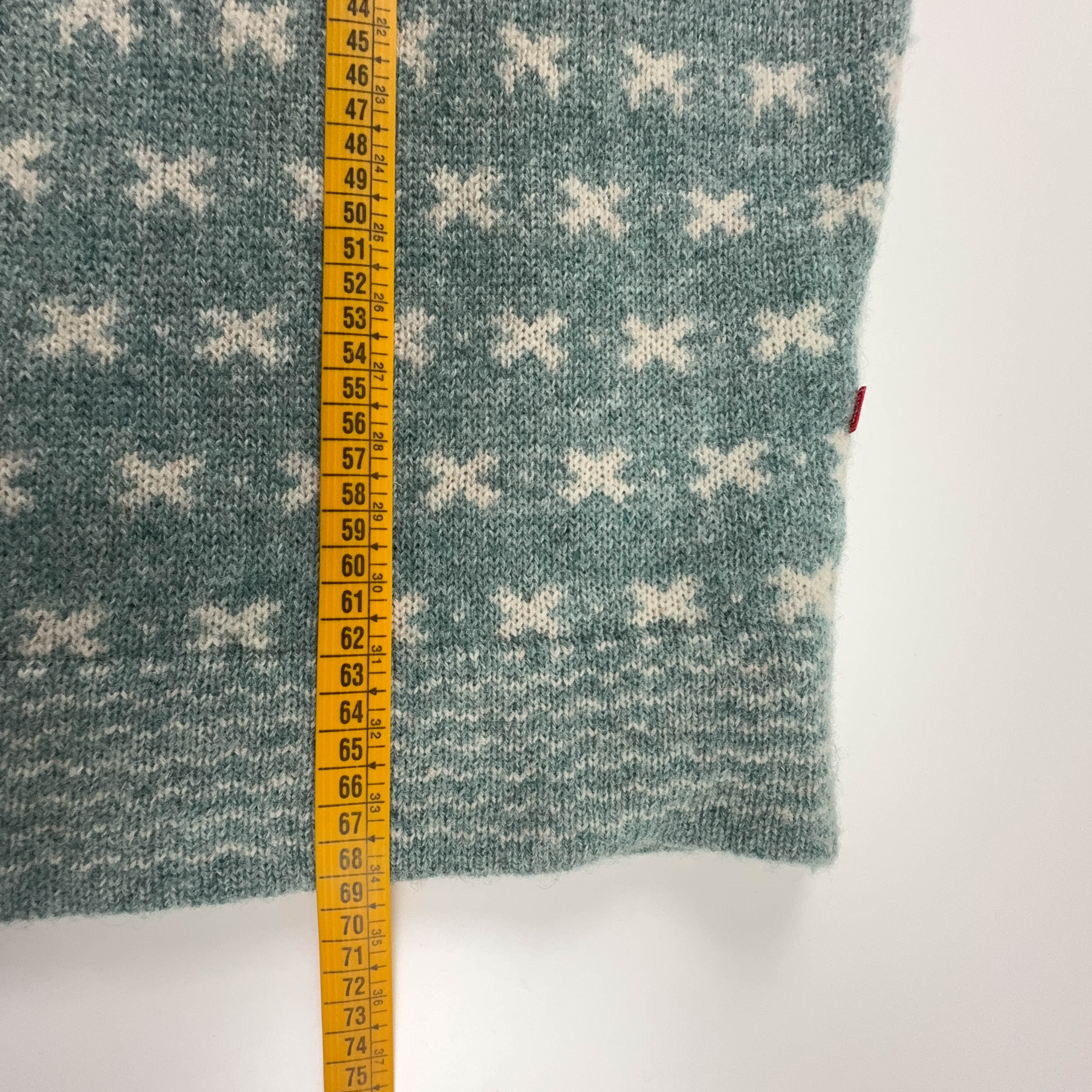 Vintage Sweater Light Blue and Cream 100% Wool Quarter Zip - Size L Men