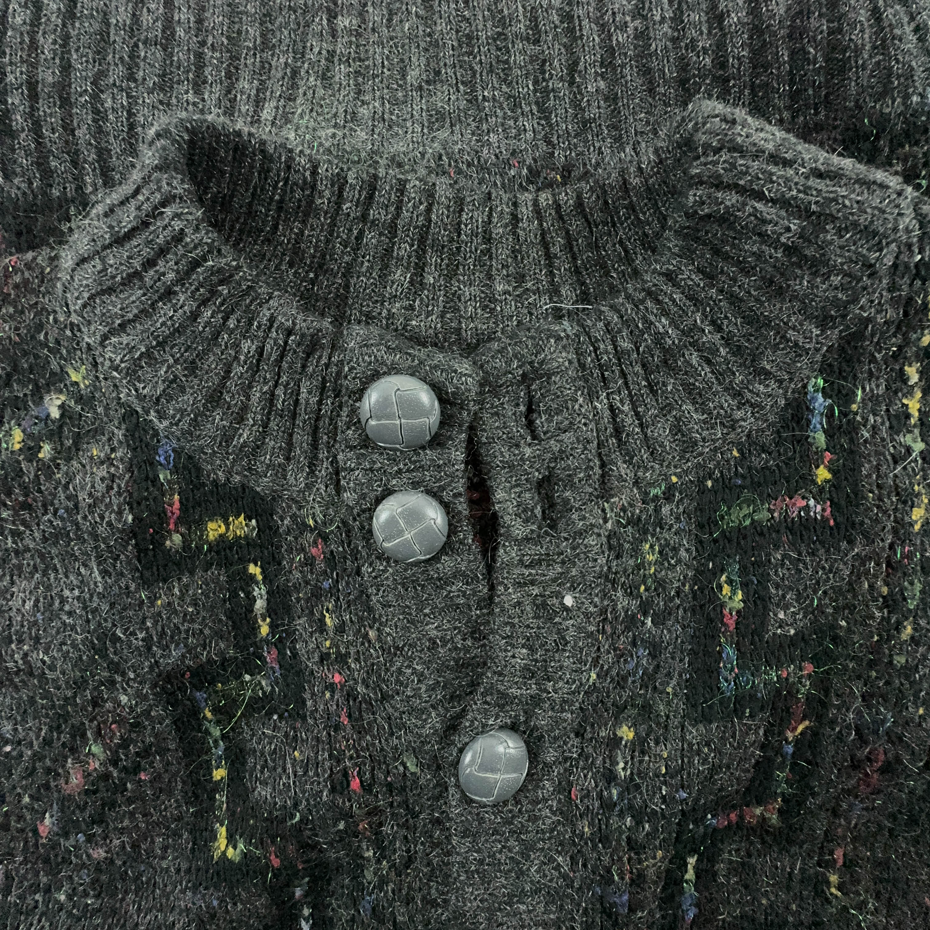 Vintage Grey Patterned Cardigan 40% Wool with Buttons - Size L/XL Men