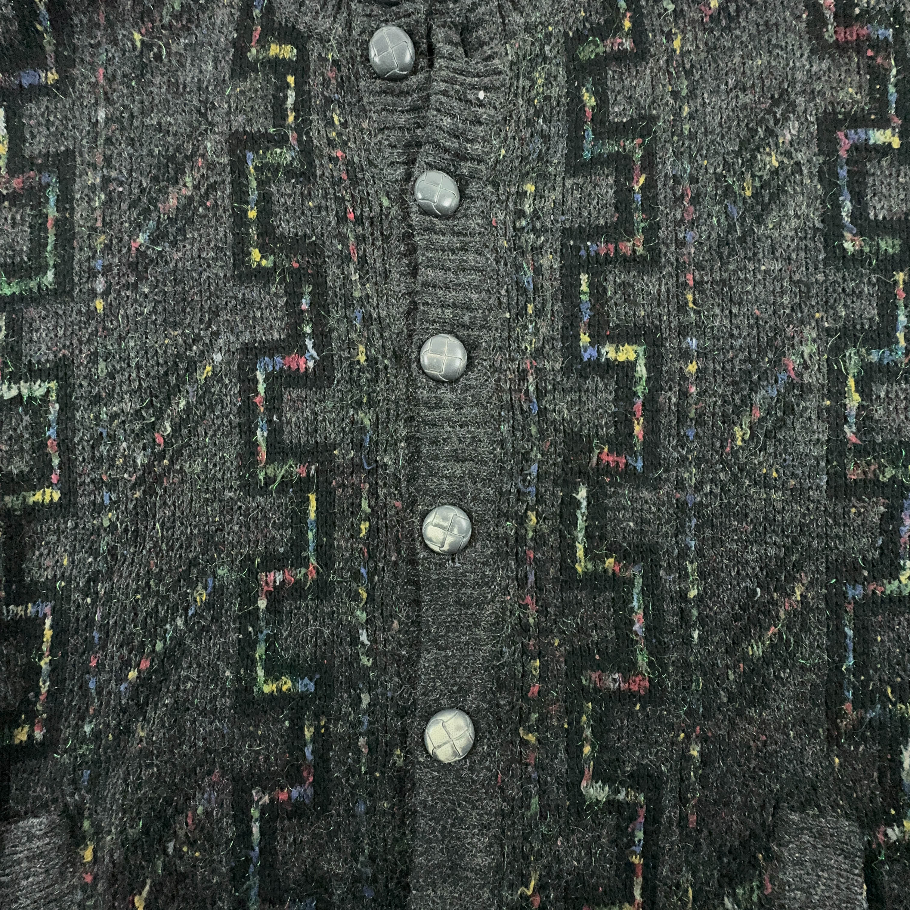 Vintage Grey Patterned Cardigan 40% Wool with Buttons - Size L/XL Men