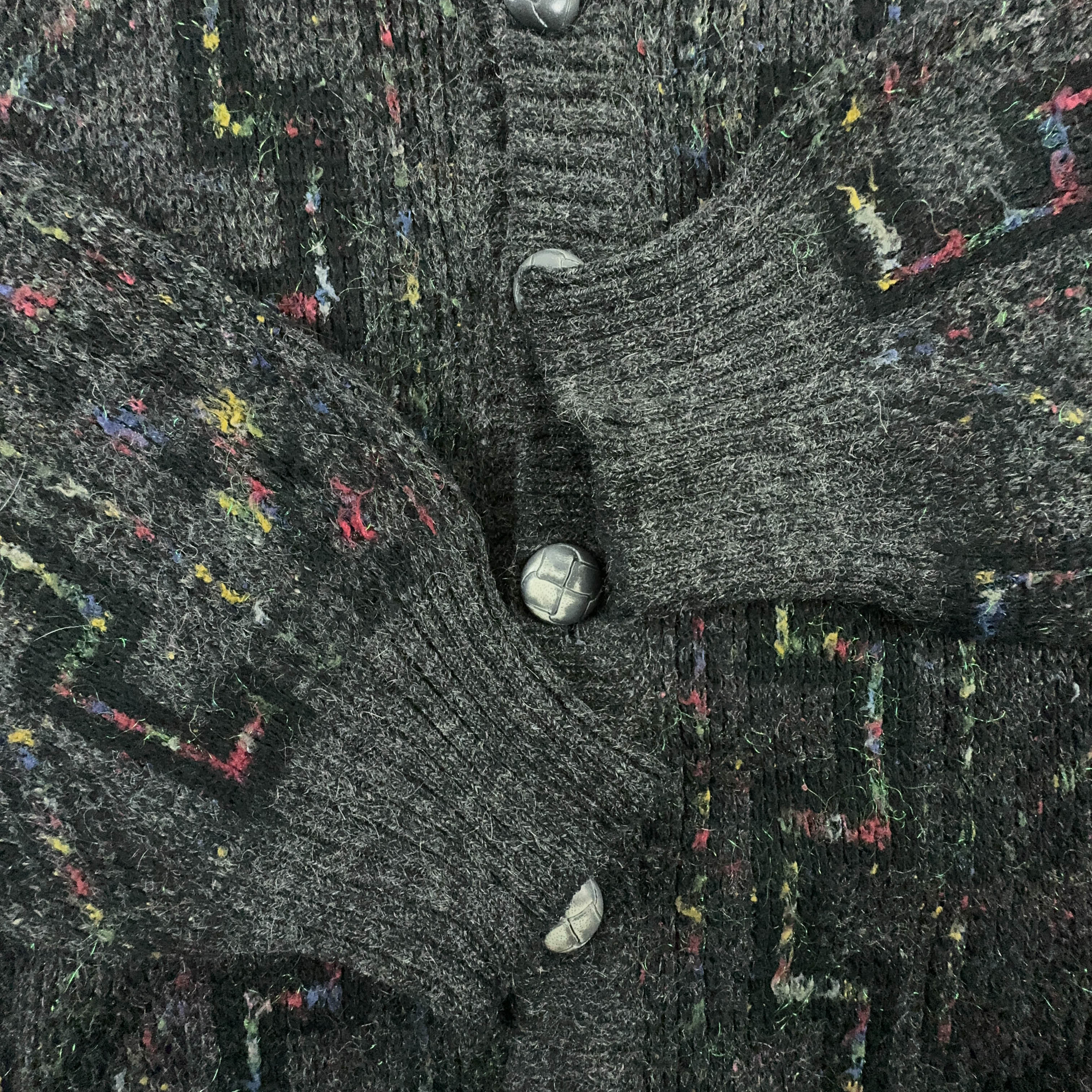 Vintage Grey Patterned Cardigan 40% Wool with Buttons - Size L/XL Men