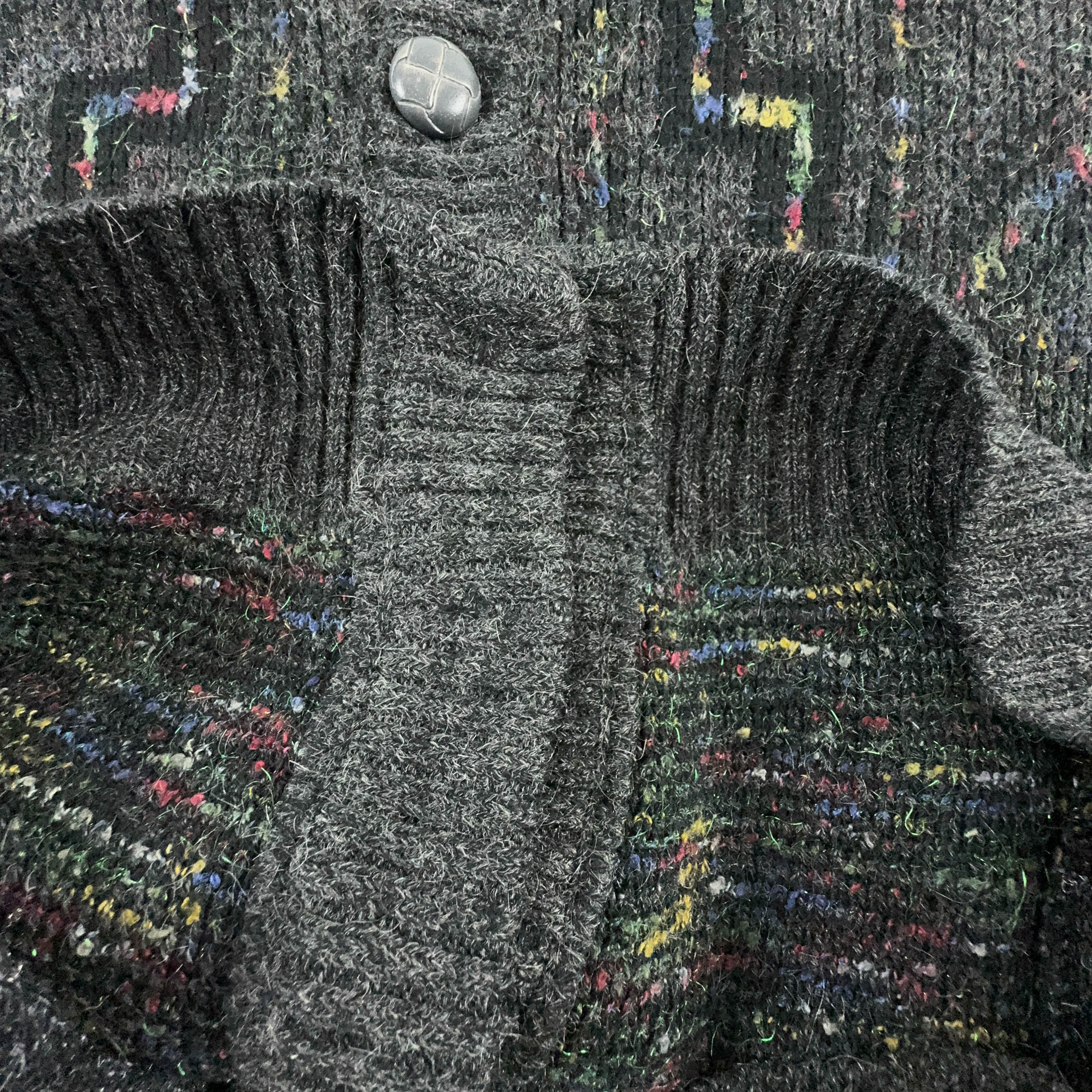 Vintage Grey Patterned Cardigan 40% Wool with Buttons - Size L/XL Men