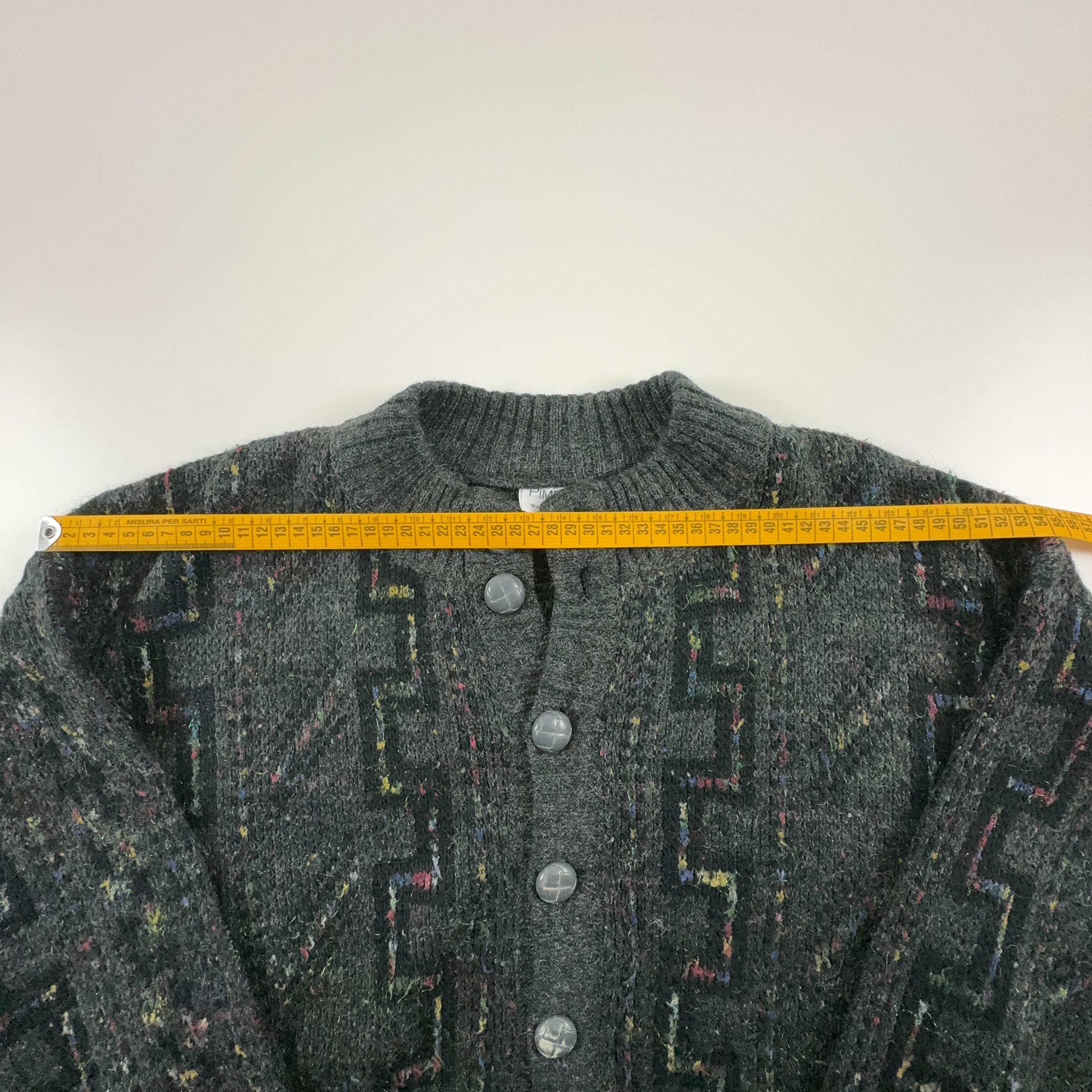 Vintage Grey Patterned Cardigan 40% Wool with Buttons - Size L/XL Men