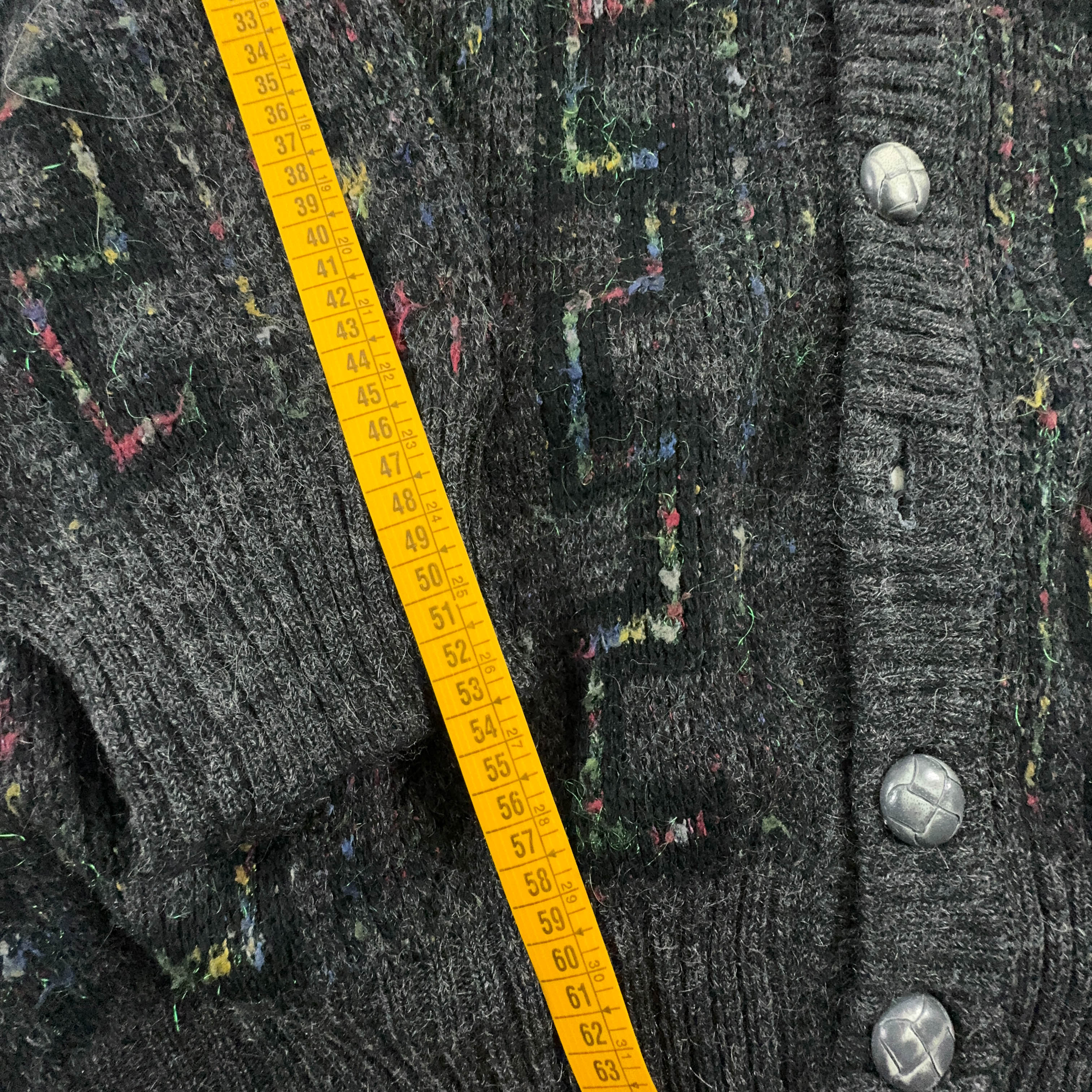 Vintage Grey Patterned Cardigan 40% Wool with Buttons - Size L/XL Men