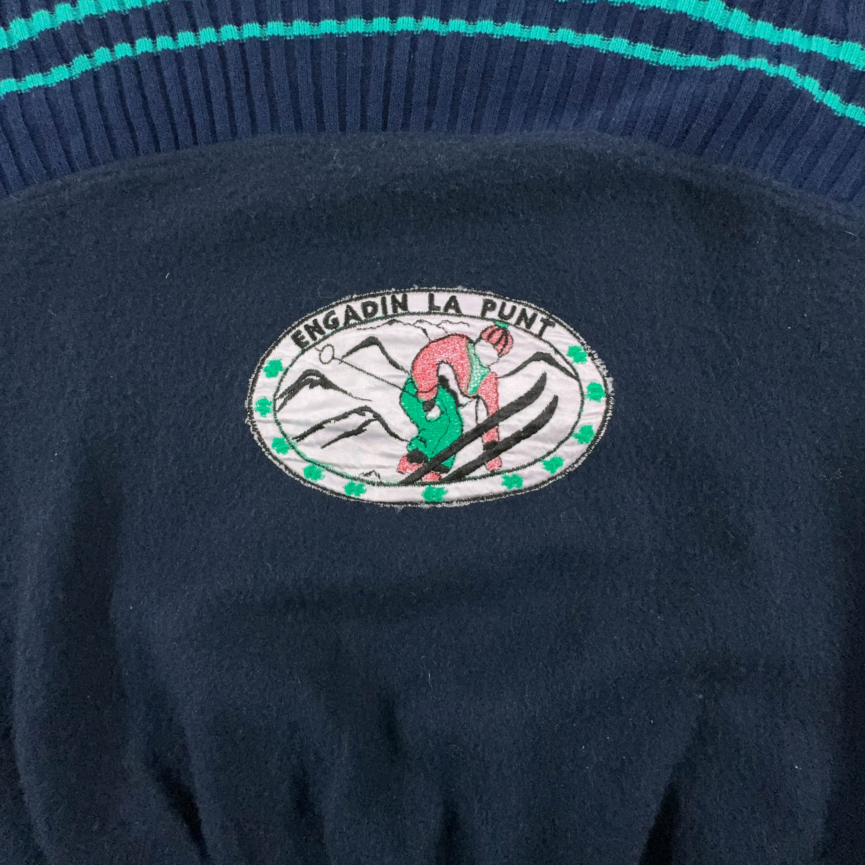 Dark Blue Vintage Sweater 50% Cotton Crew Neck with Patch - Size M/L Men