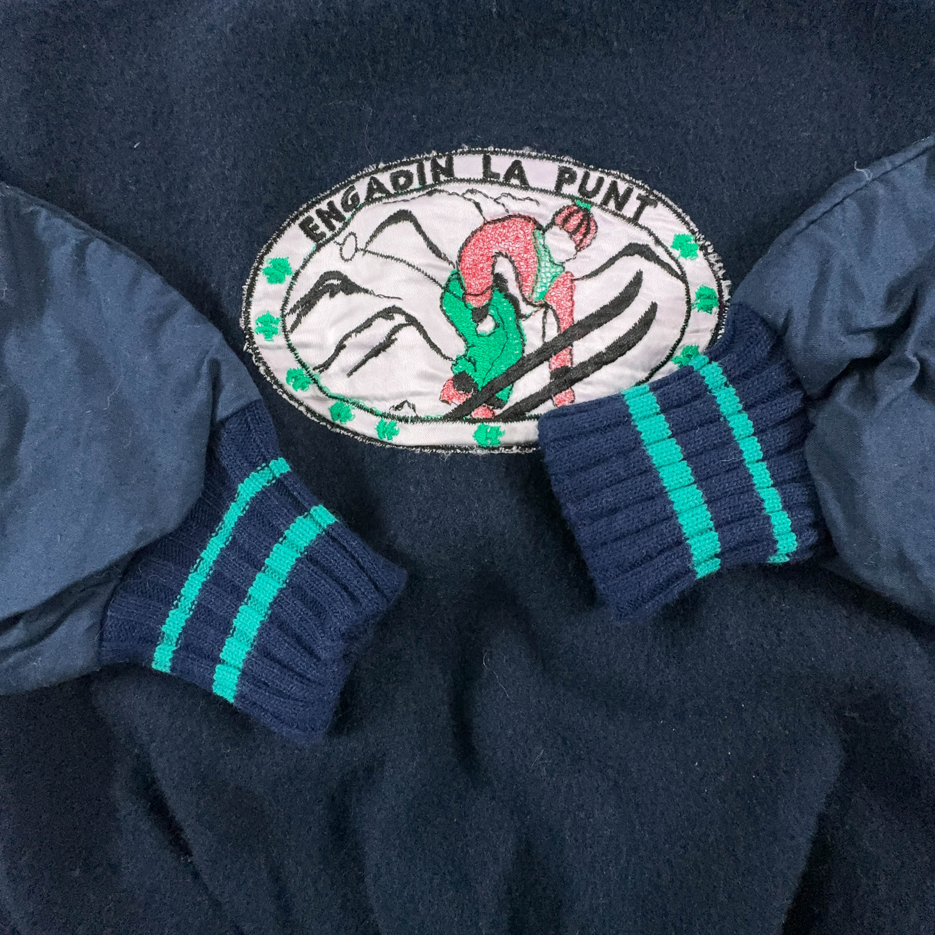 Dark Blue Vintage Sweater 50% Cotton Crew Neck with Patch - Size M/L Men