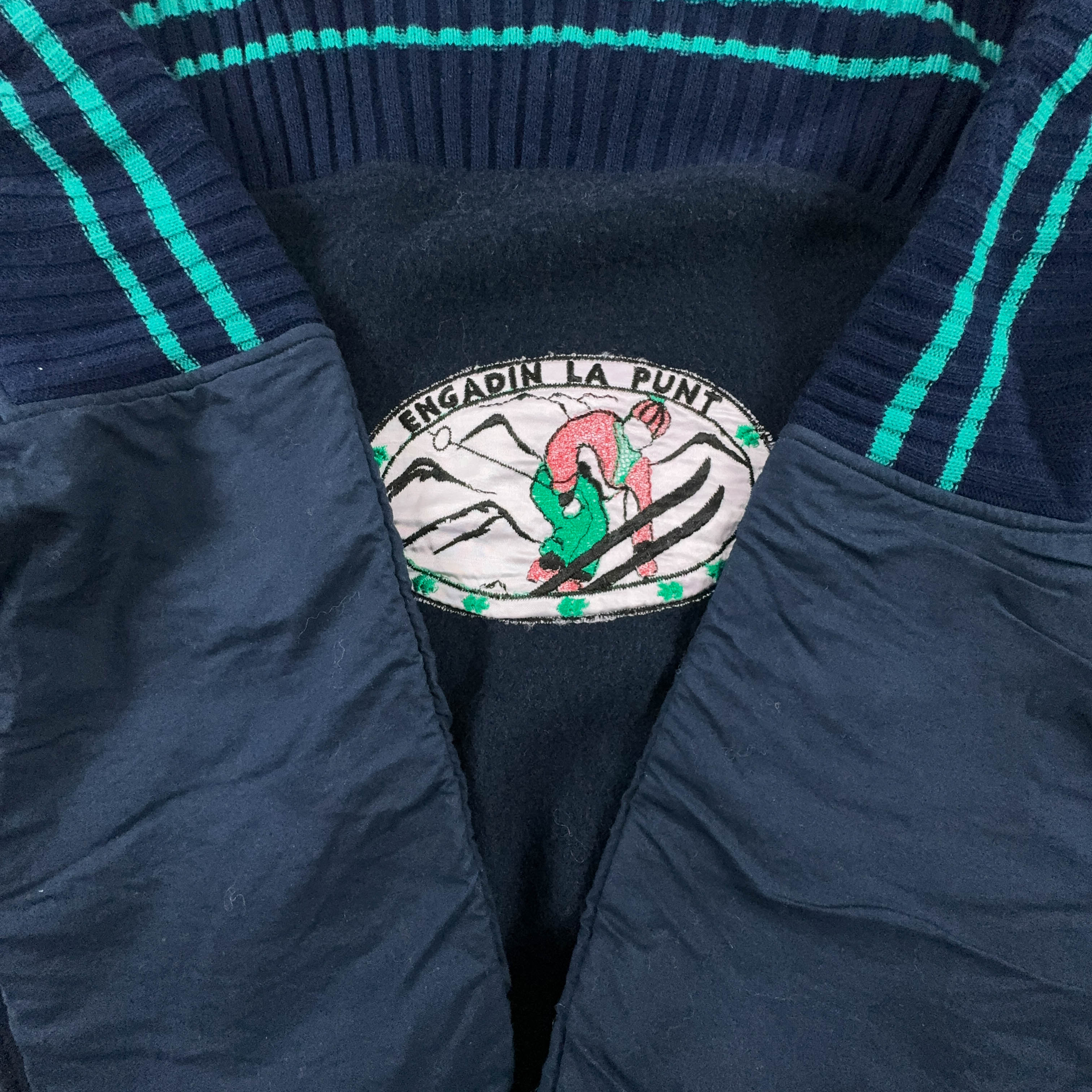 Dark Blue Vintage Sweater 50% Cotton Crew Neck with Patch - Size M/L Men