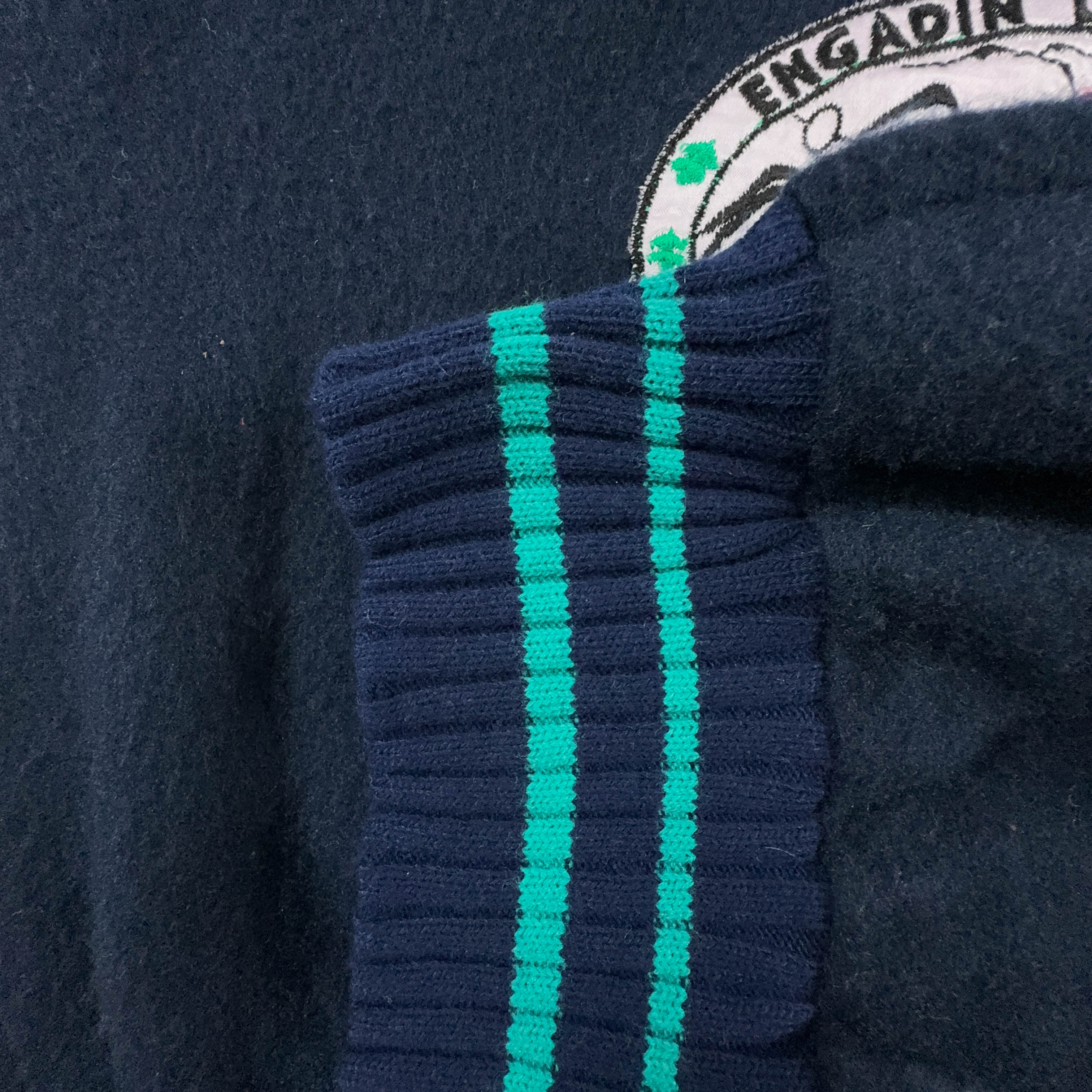 Dark Blue Vintage Sweater 50% Cotton Crew Neck with Patch - Size M/L Men