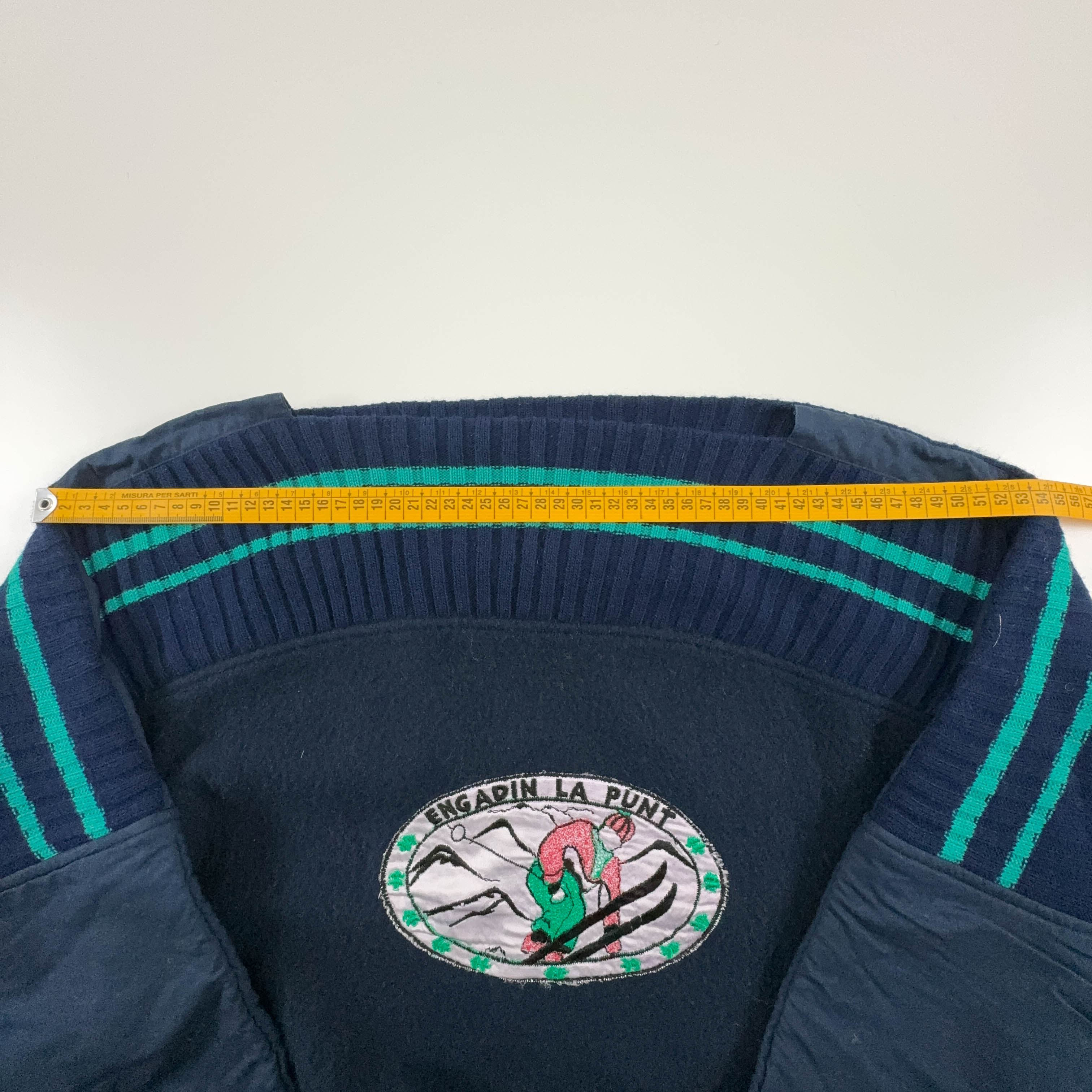 Dark Blue Vintage Sweater 50% Cotton Crew Neck with Patch - Size M/L Men