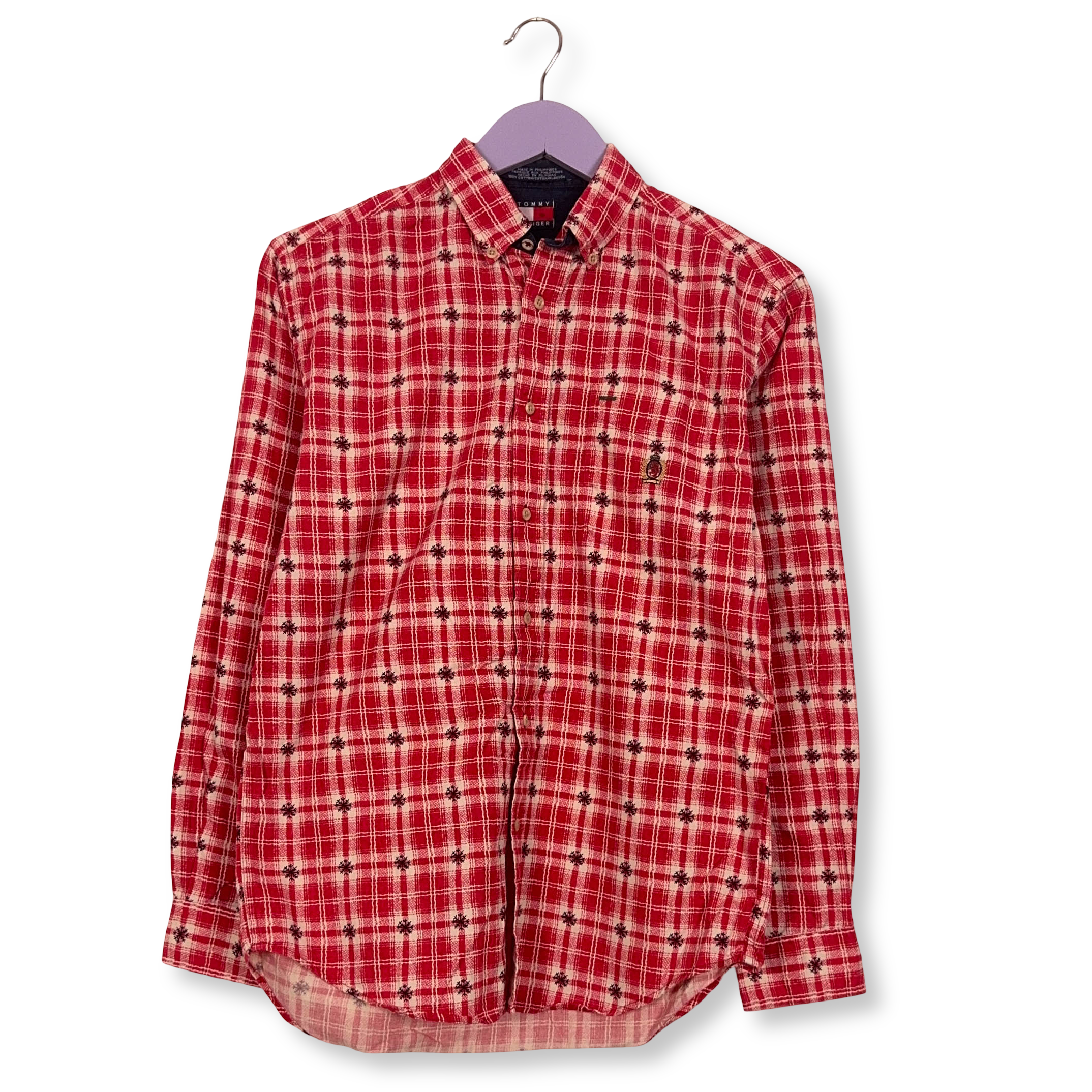 Camicia Tommy Hilfiger rossa e bianca a quadri natalizia in cotone - Taglia S uomo