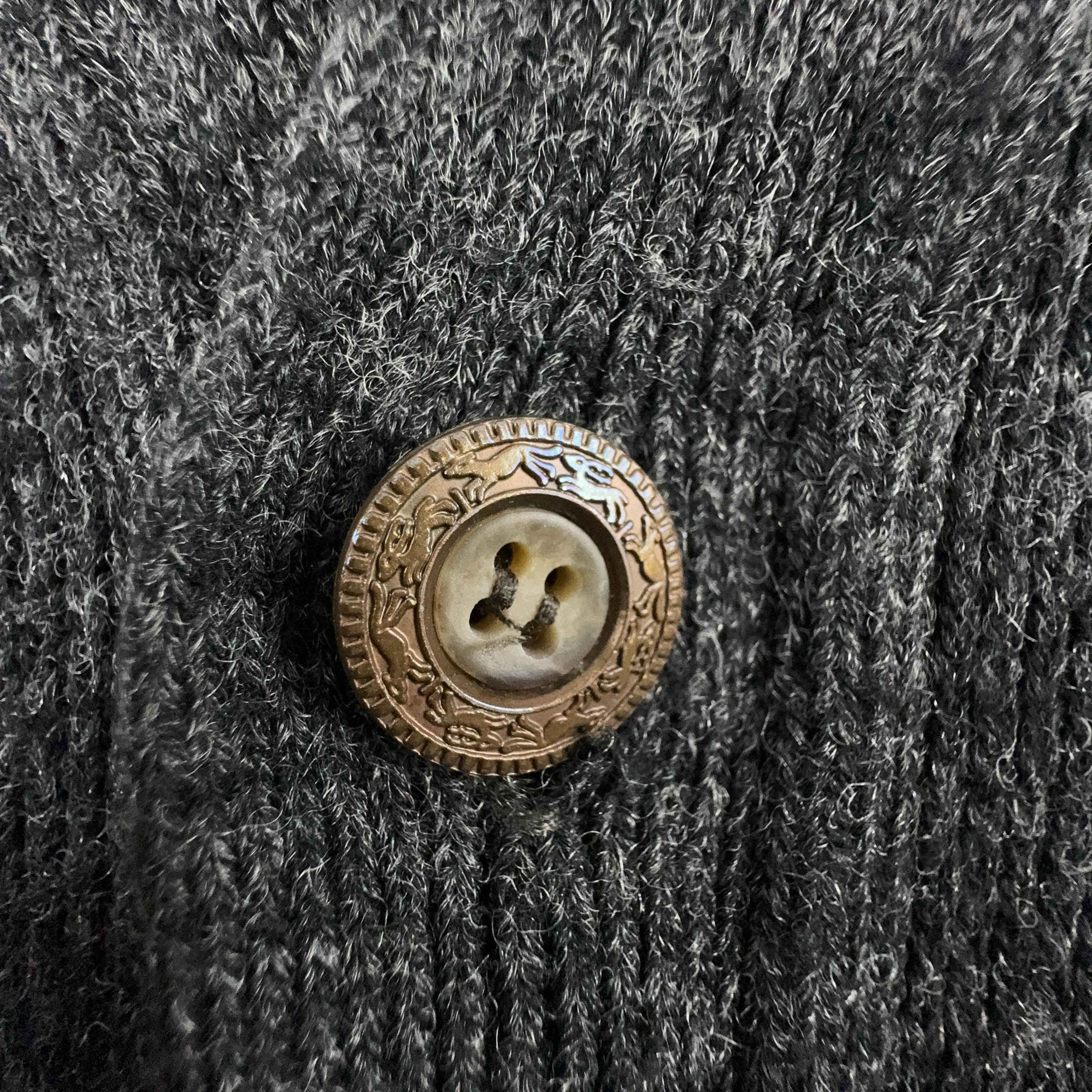 Vintage Cardigan Grey 30% Wool with Embroidery and Buttons - Size 54 Men