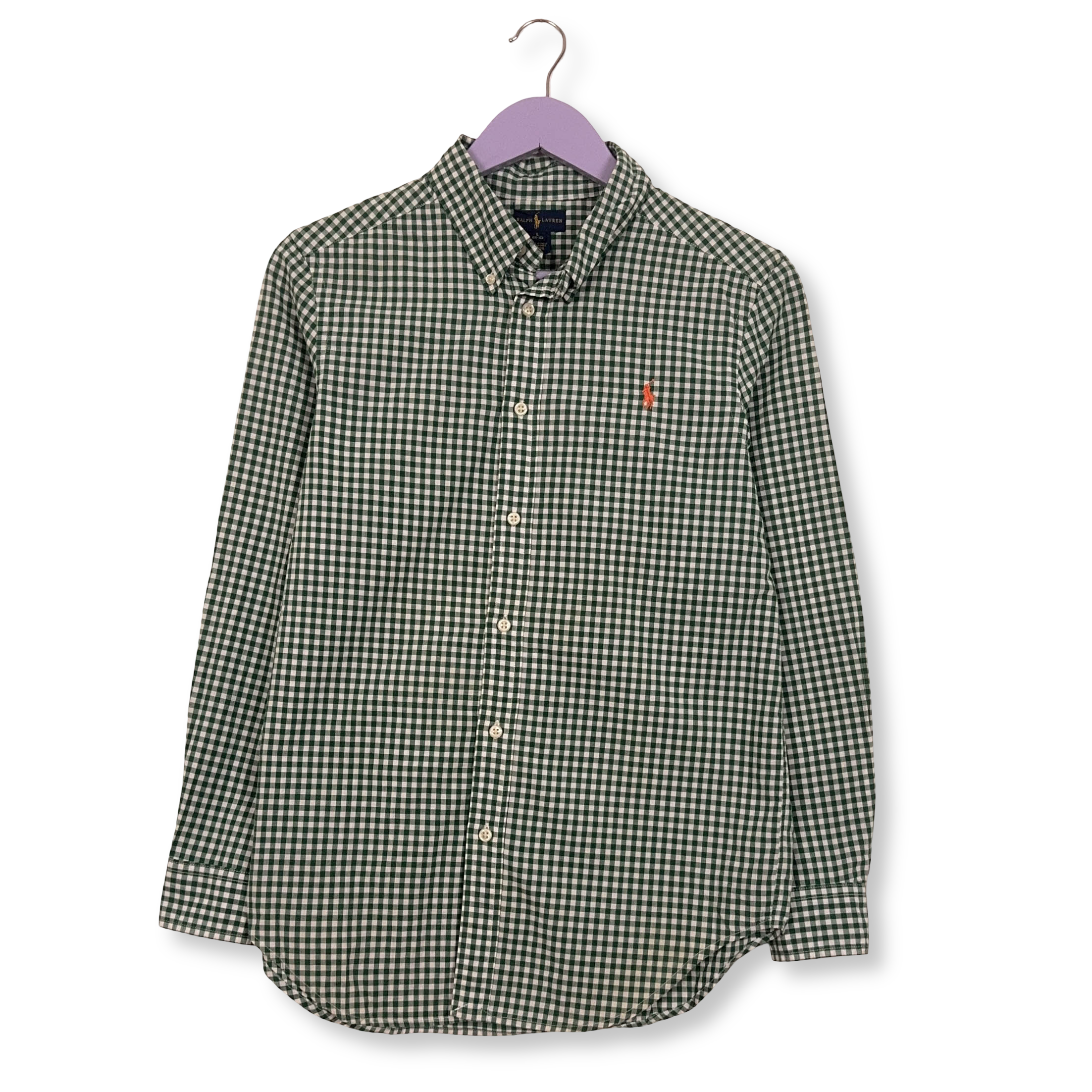 Camicia Ralph Lauren verde e bianca a quadri in cotone logo ricamato - Taglia S uomo
