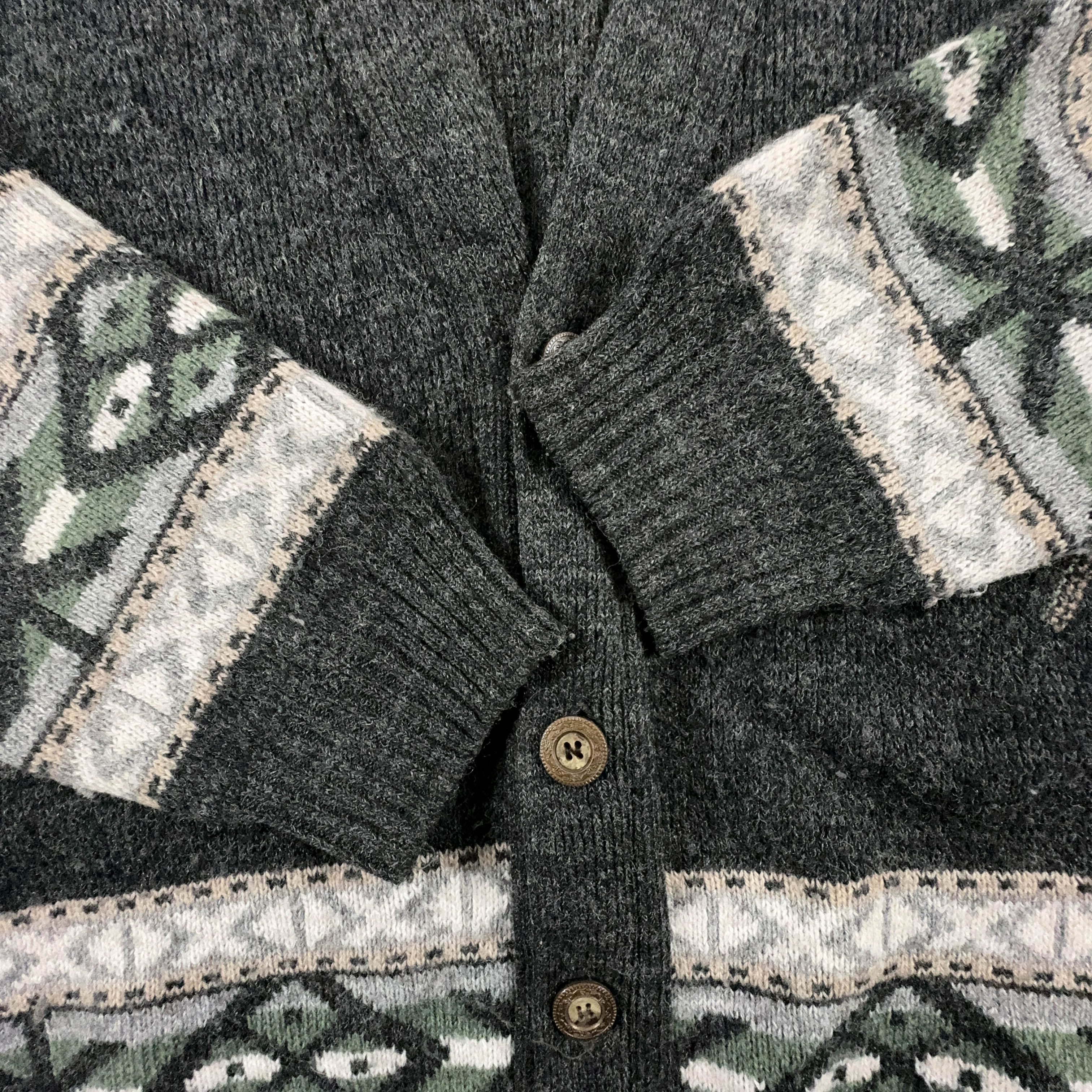 Vintage Cardigan Grey 30% Wool with Embroidery and Buttons - Size 54 Men