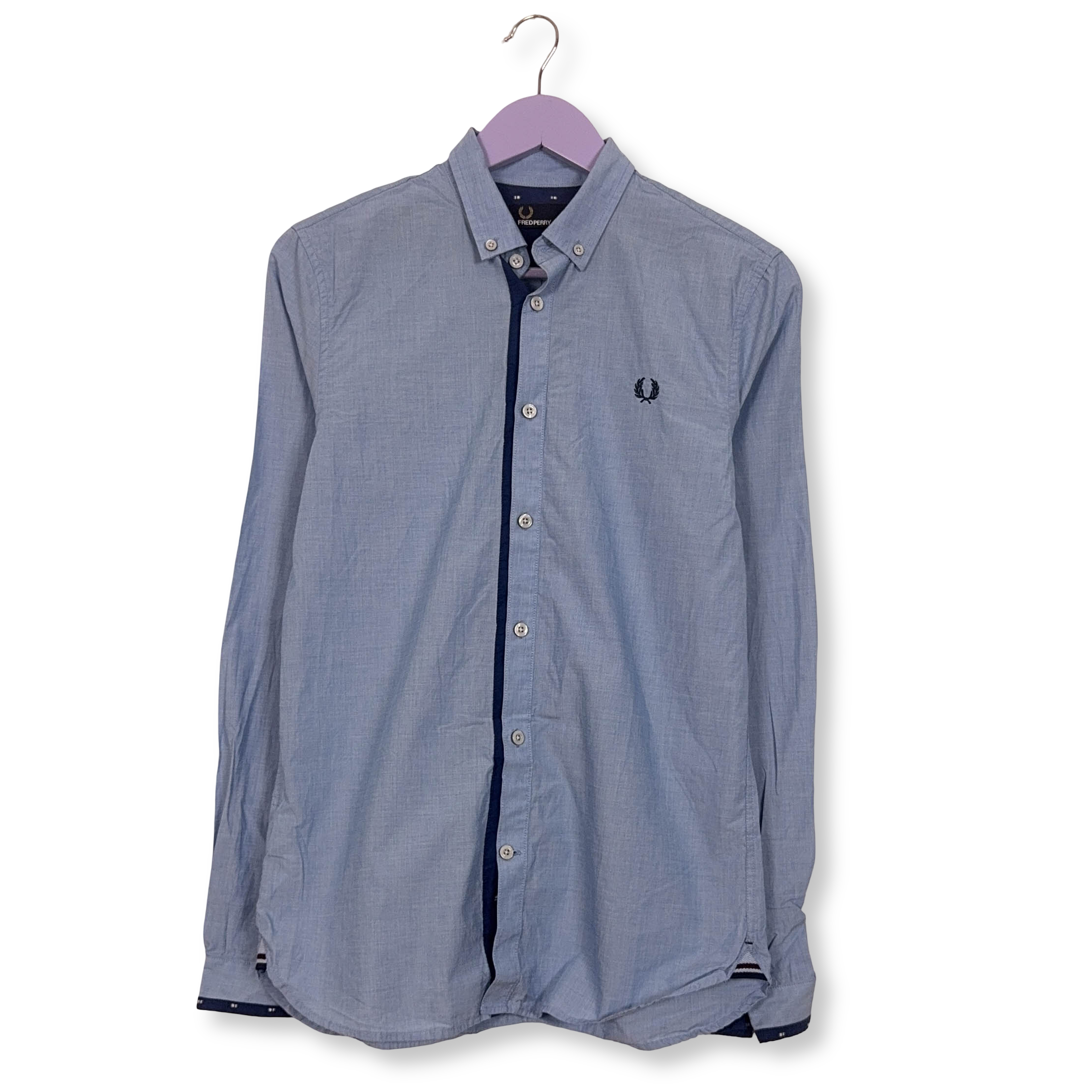 Camicia Fred Perry azzurra a tinta unita in cotone logo ricamato - Taglia S uomo