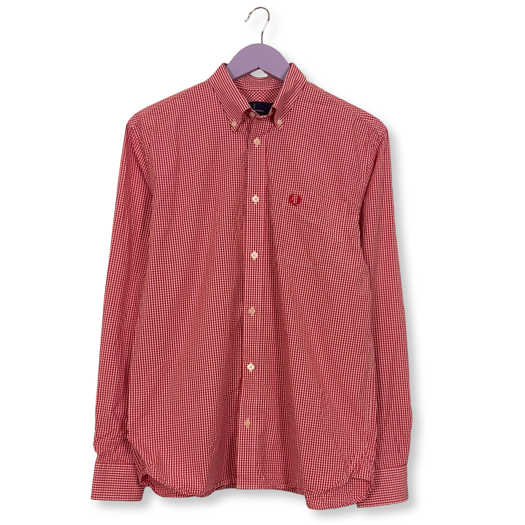Camicia Fred Perry rossa e bianca a quadri in cotone logo ricamato - Taglia L uomo