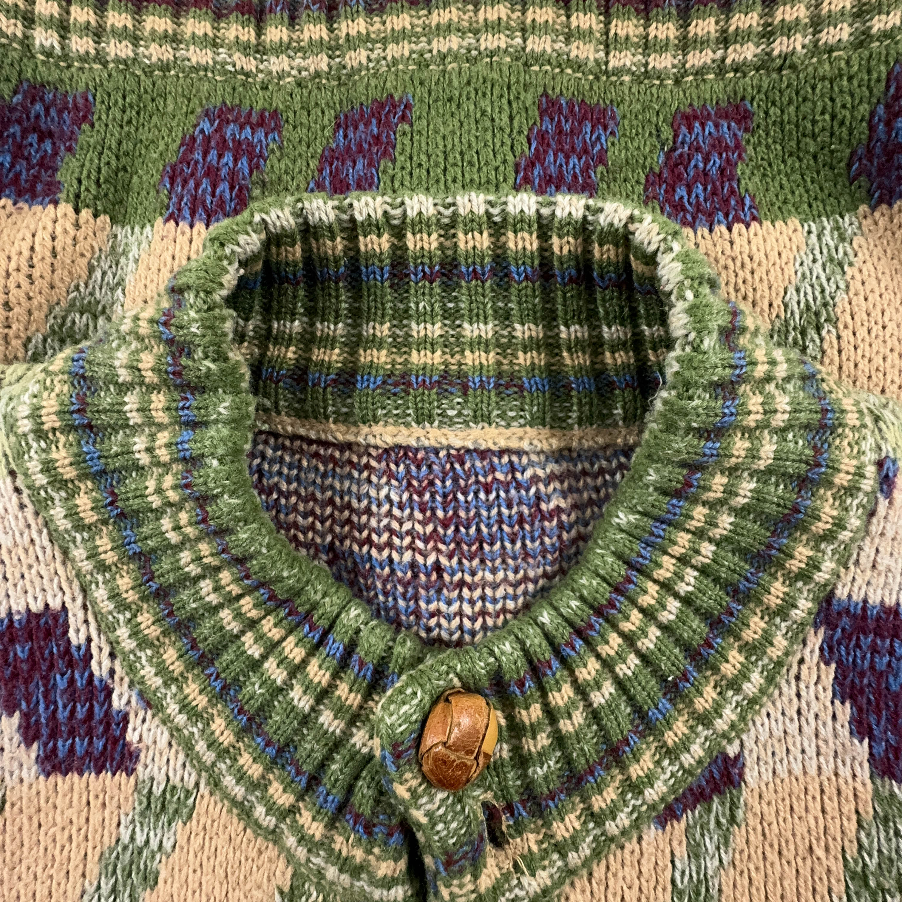 Vintage Green Geometric Pattern Wool Blend Button Up Cardigan - Size L/XL Men