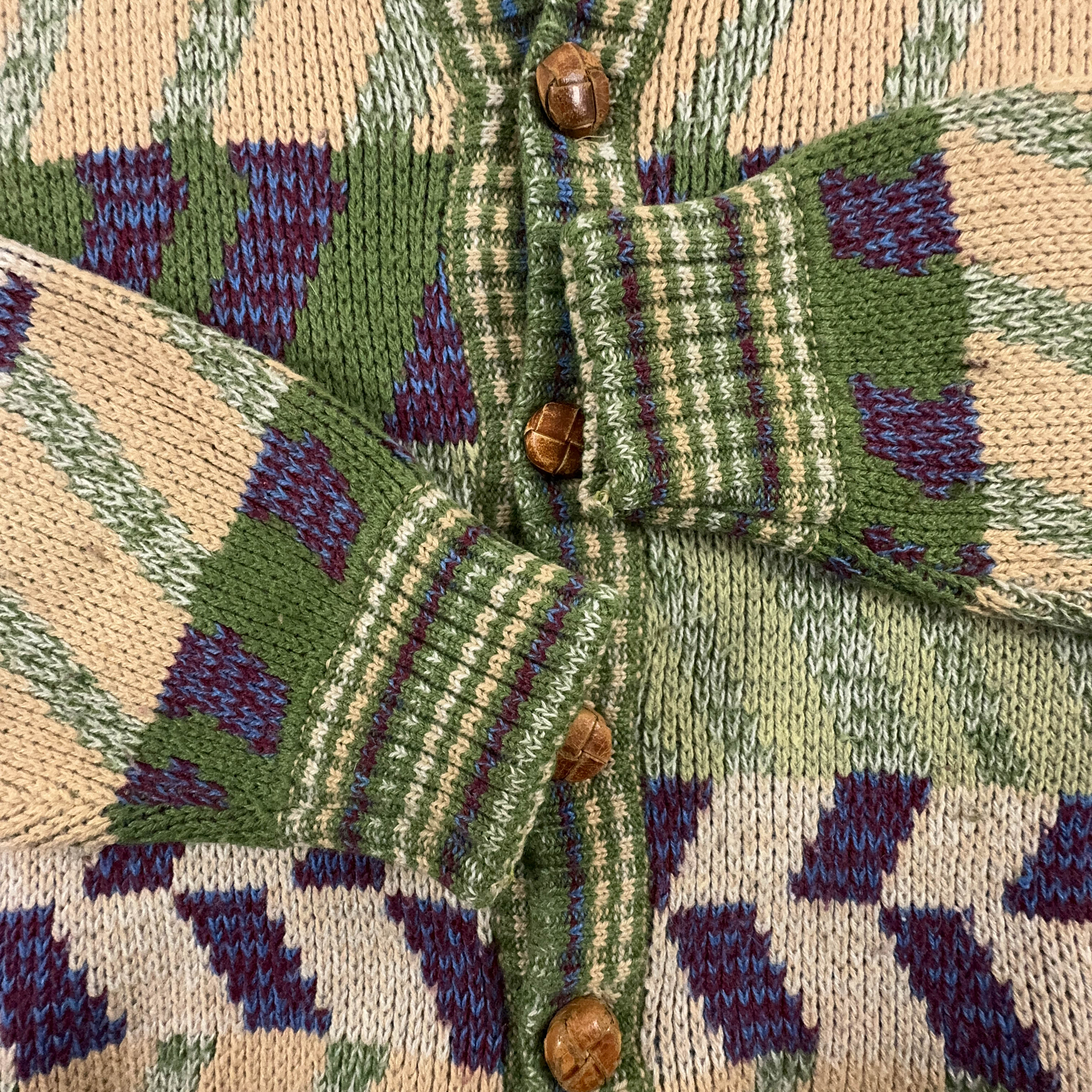 Vintage Green Geometric Pattern Wool Blend Button Up Cardigan - Size L/XL Men