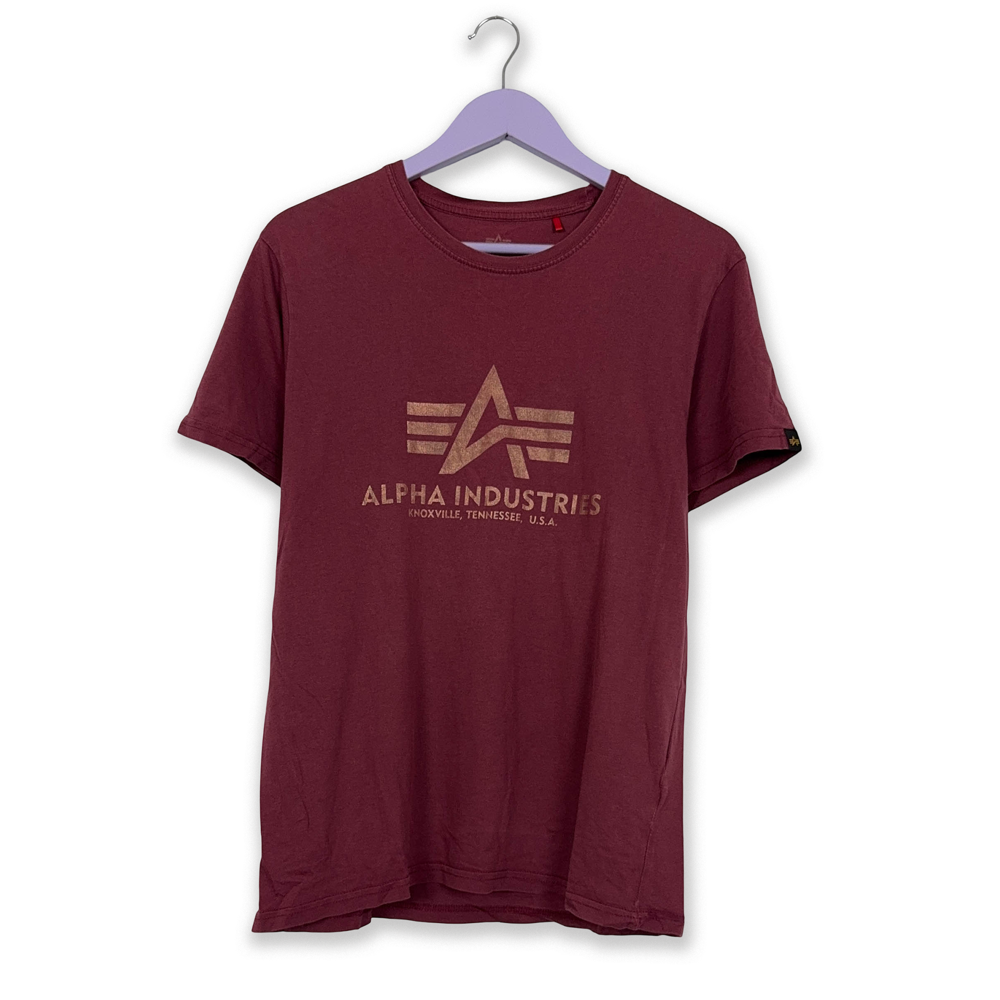 Alpha Industries Burgundy Crew Neck Cotton T-Shirt - Men's Size Medium
