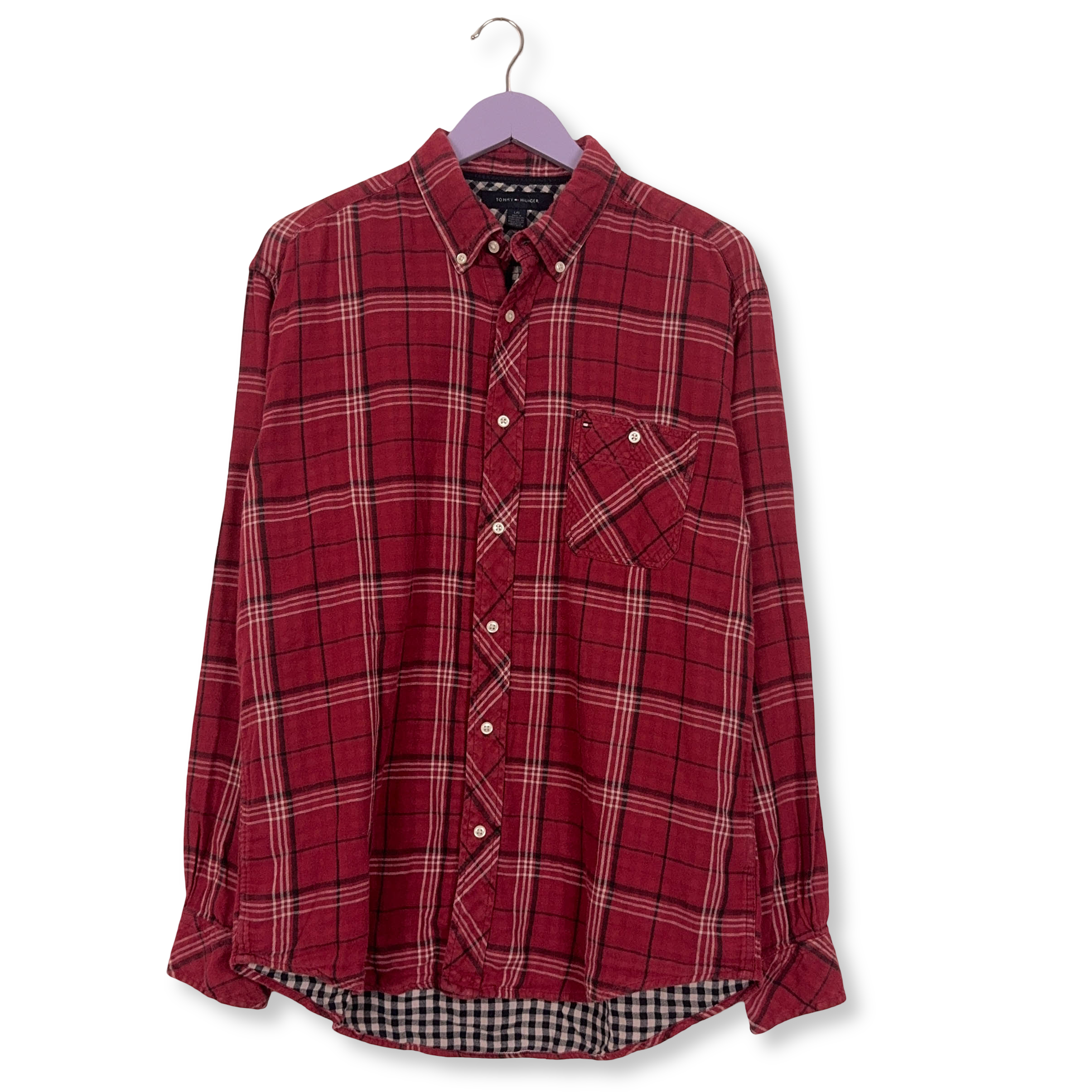 Camicia Tommy Hilfiger rossa e bianca a quadri in cotone - Taglia L uomo