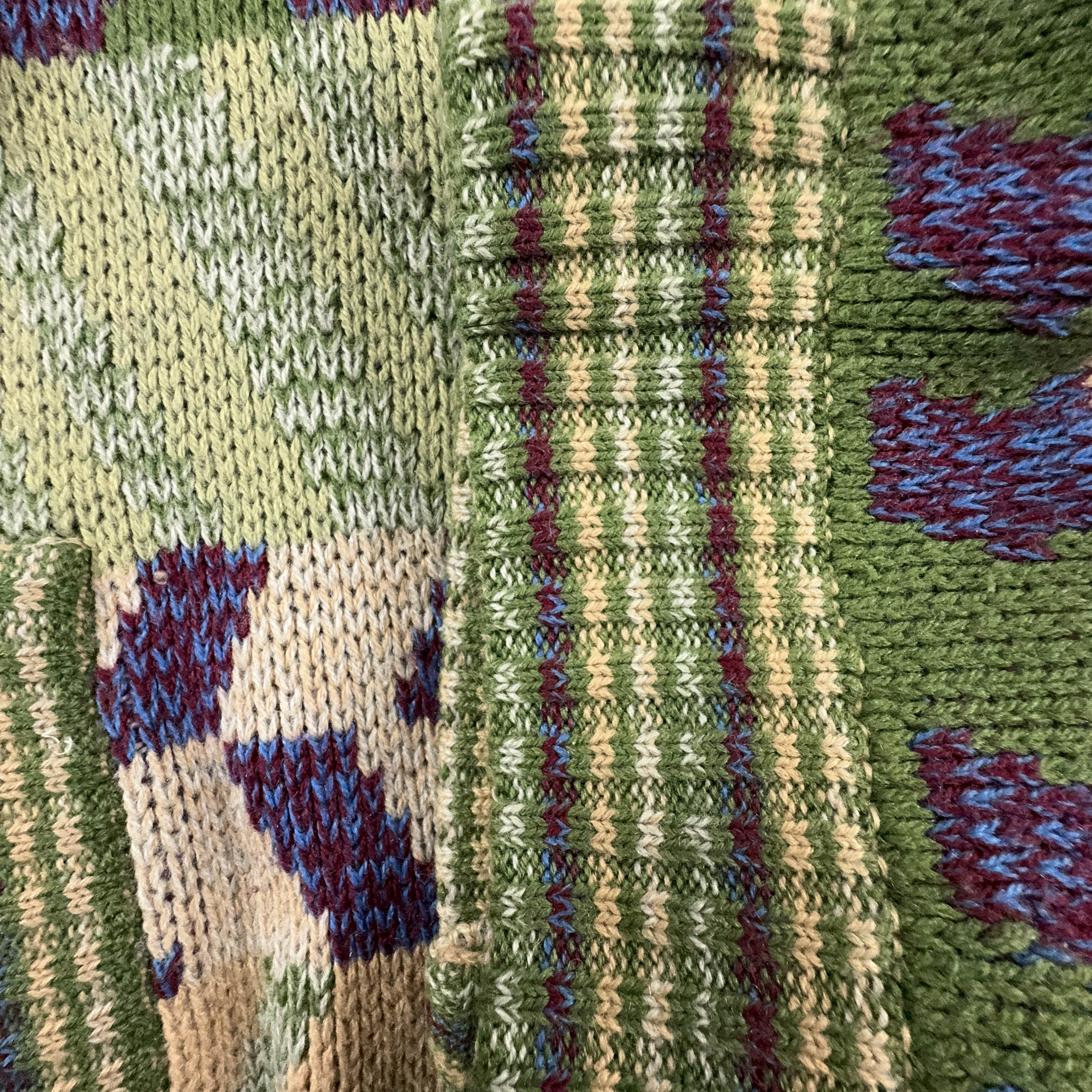 Vintage Green Geometric Pattern Wool Blend Button Up Cardigan - Size L/XL Men