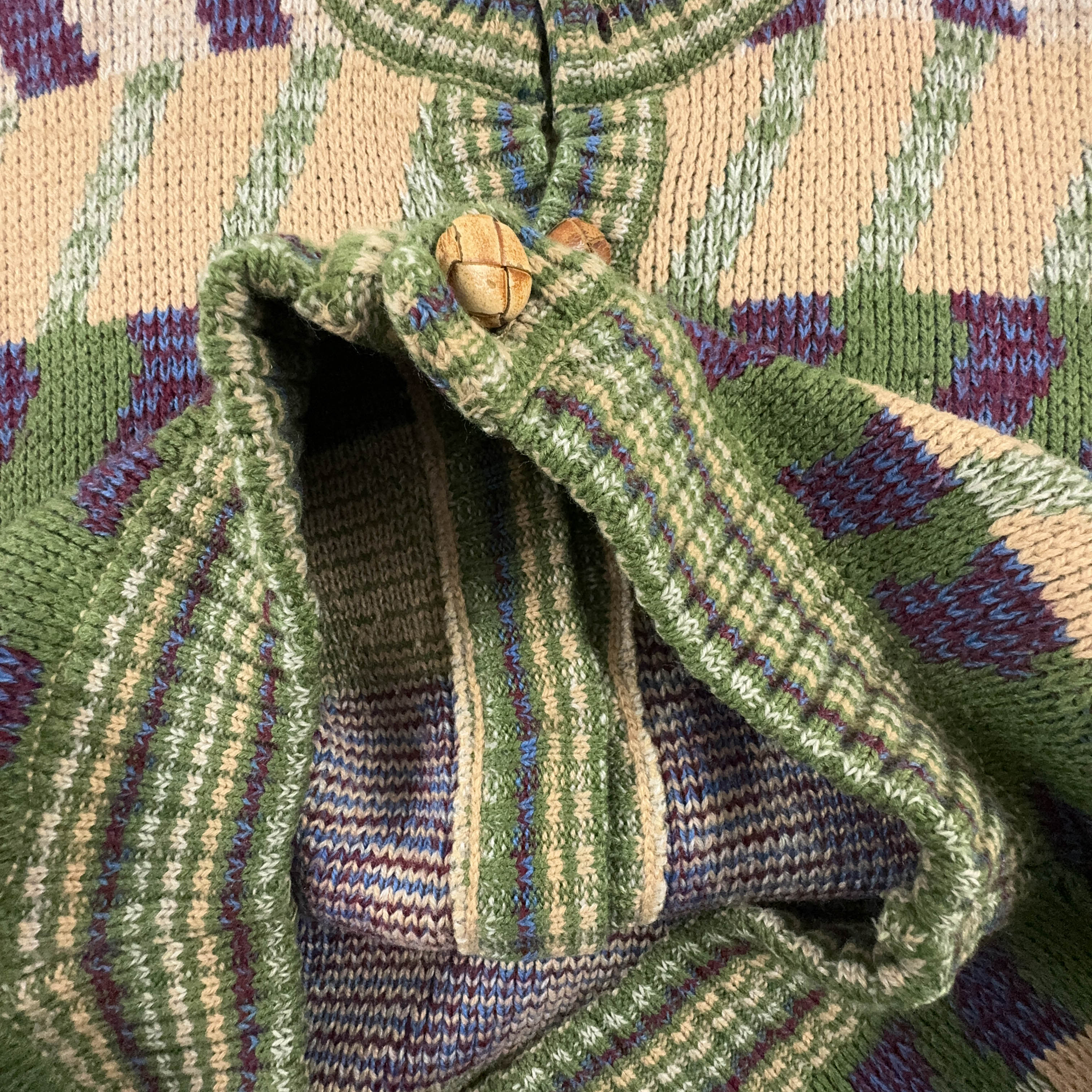 Vintage Green Geometric Pattern Wool Blend Button Up Cardigan - Size L/XL Men