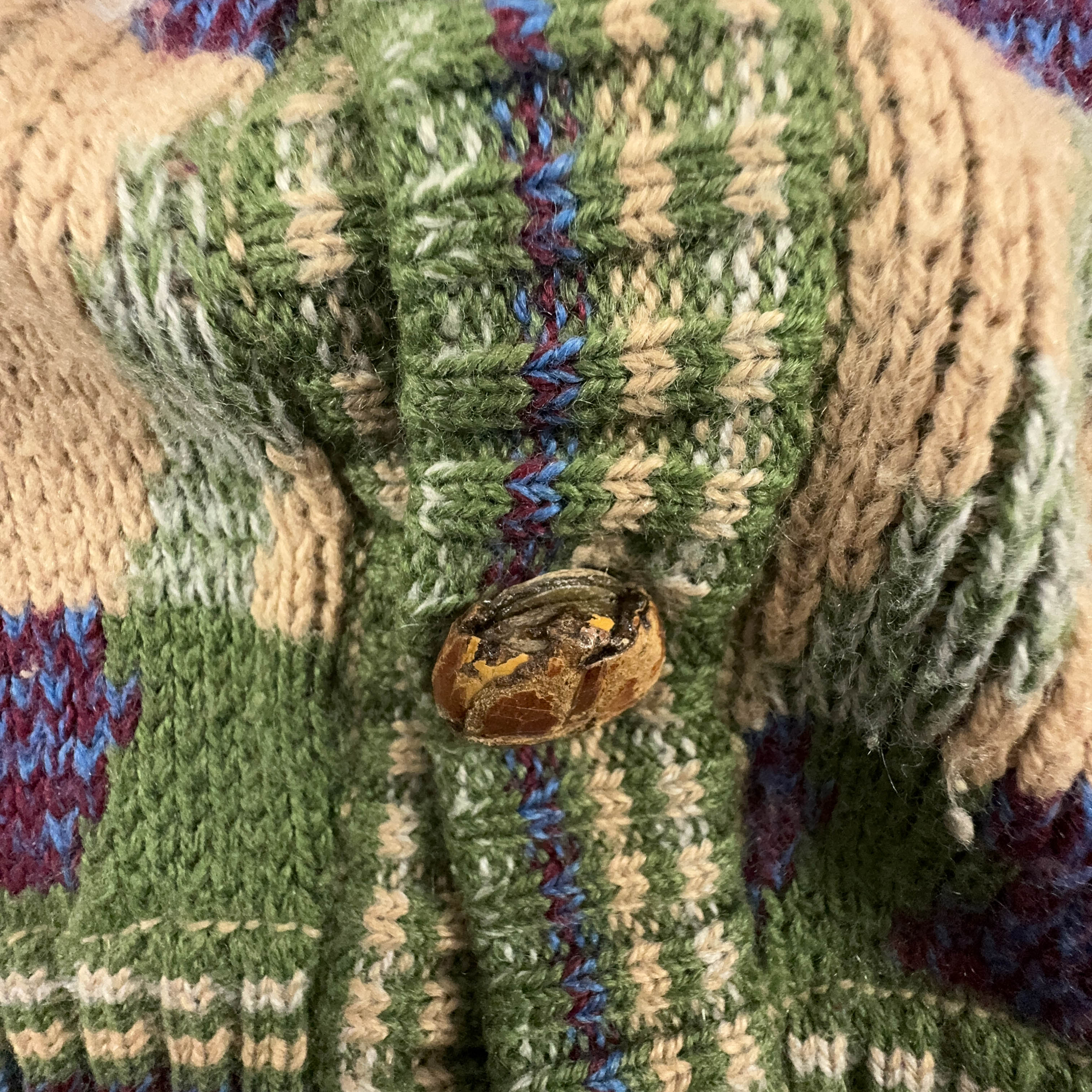 Vintage Green Geometric Pattern Wool Blend Button Up Cardigan - Size L/XL Men