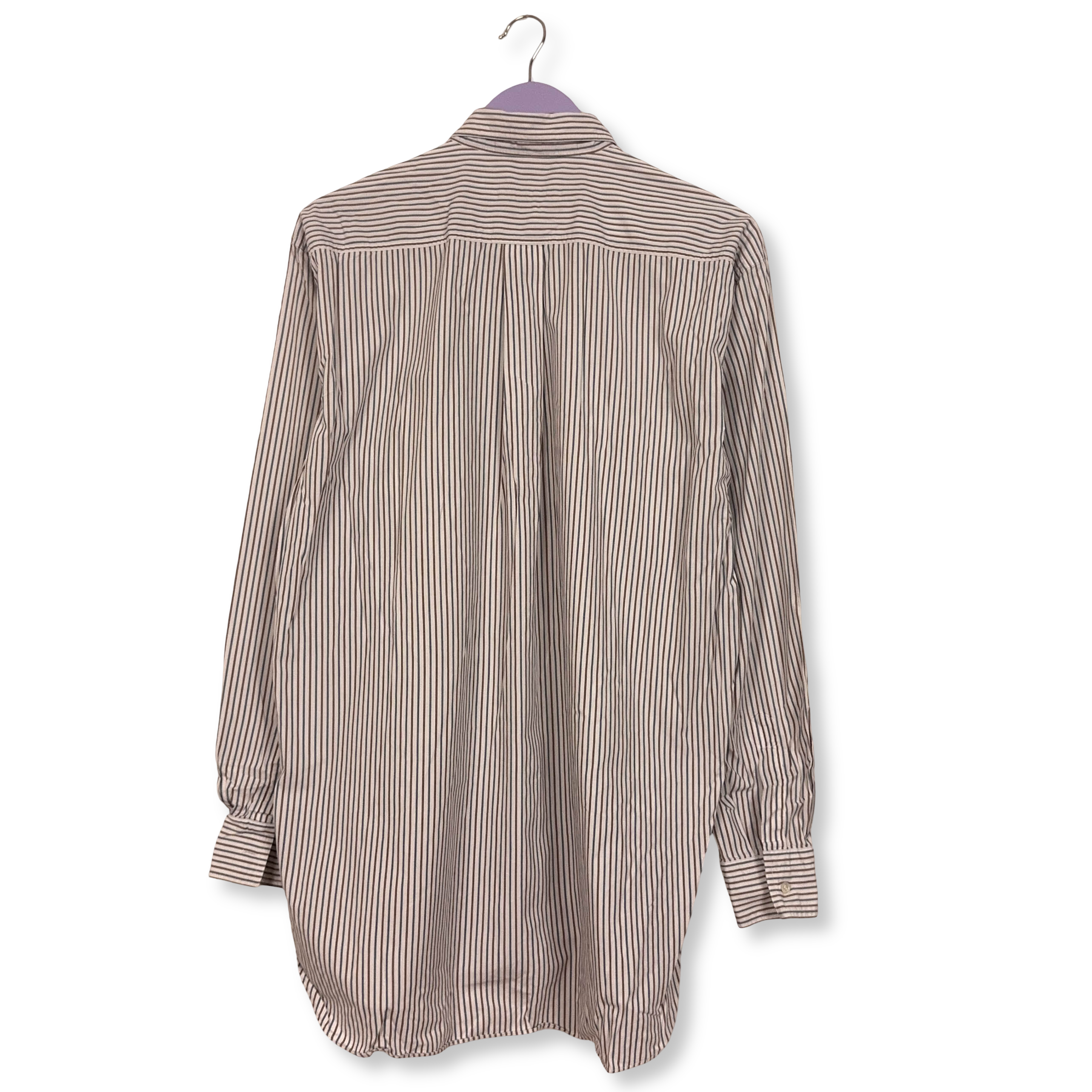 Camicia Ferragamo Vintage bianca a righe marroni e blu in cotone - Taglia 16 uomo