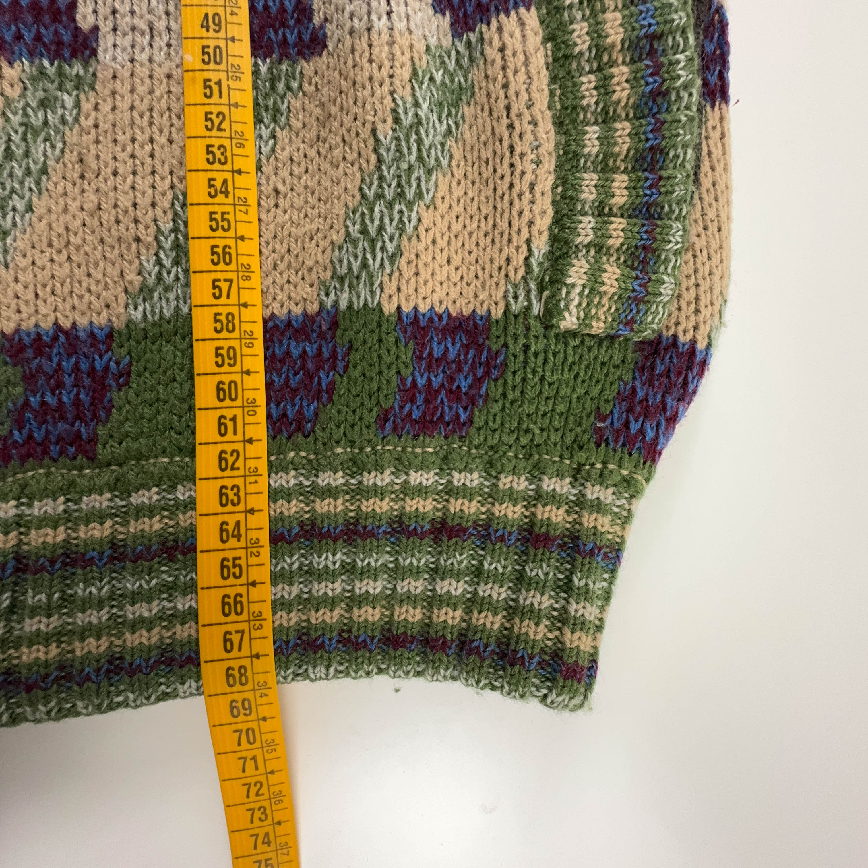 Vintage Green Geometric Pattern Wool Blend Button Up Cardigan - Size L/XL Men