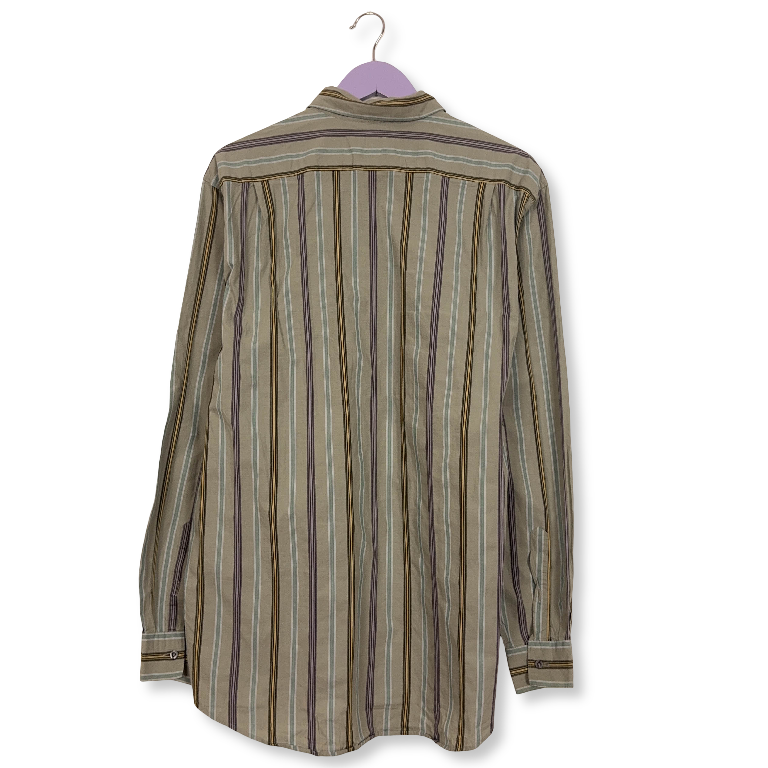 Camicia Lacoste verde grigia a righe in cotone logo ricamato - Taglia 43 uomo