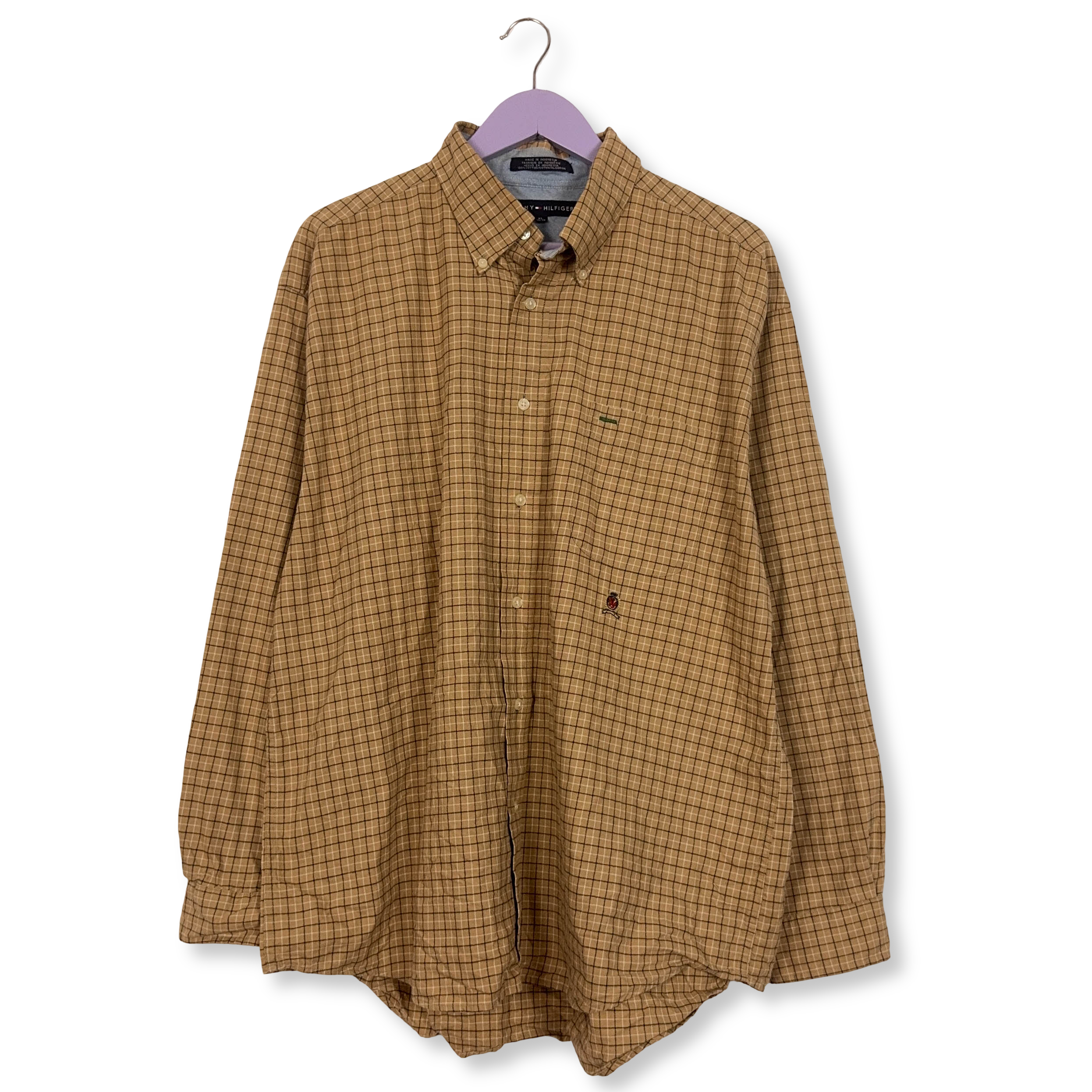 Camicia Tommy Hilfiger Vintage ocra a quadri in cotone logo ricamato - Taglia XL uomo