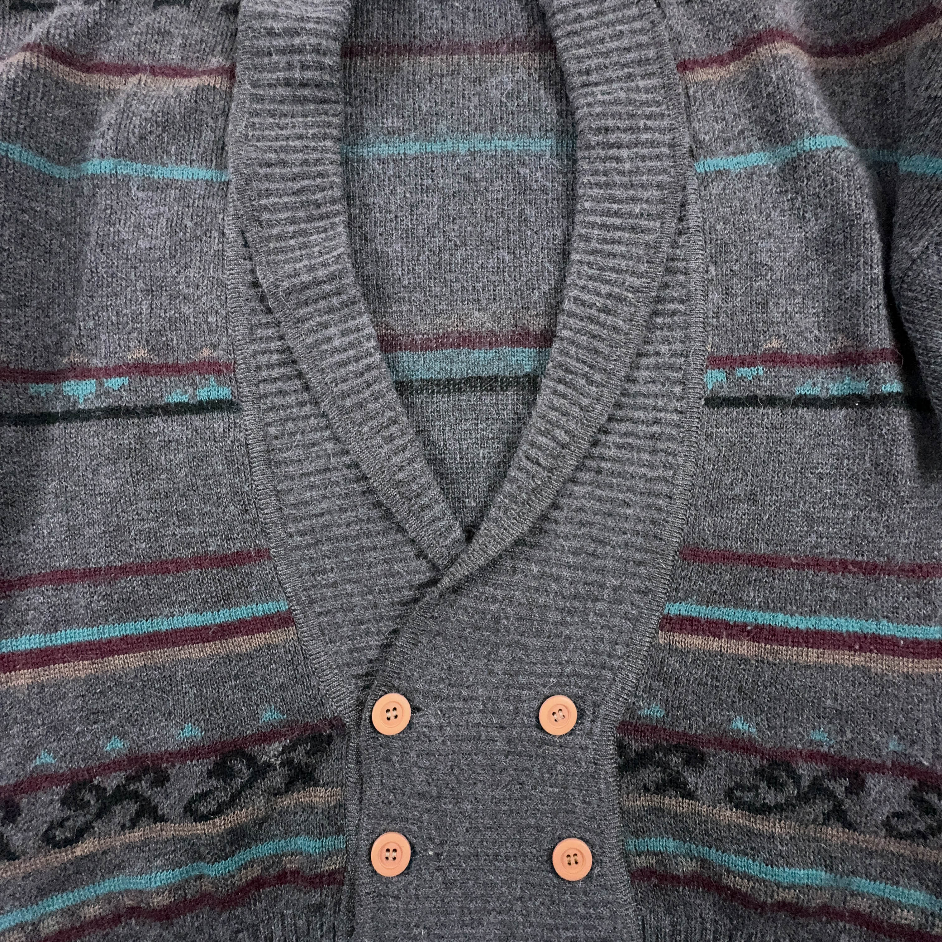 Vintage Grey Patterned Cardigan 50% Wool and Alpaca with Buttons - Size 52 Men