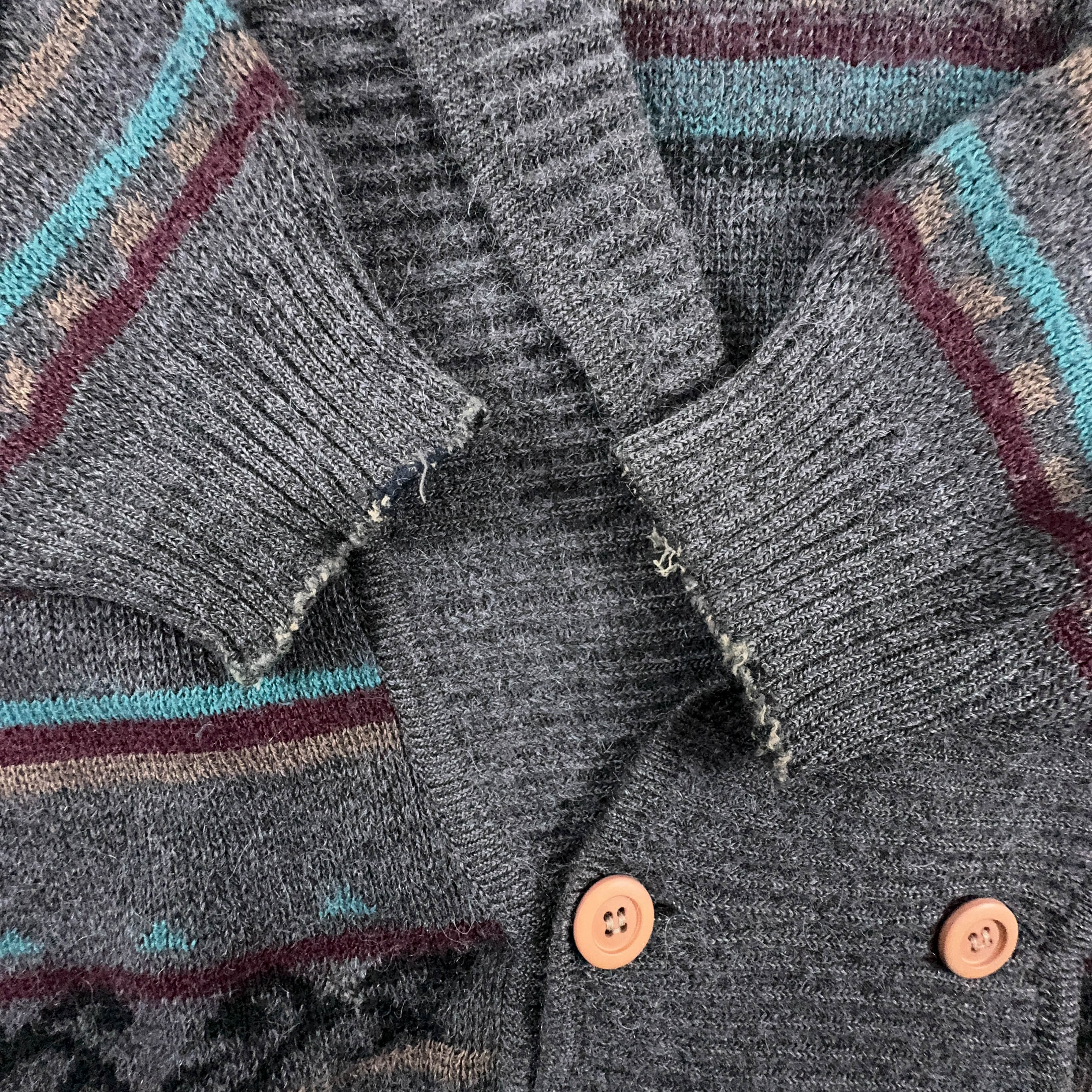 Vintage Grey Patterned Cardigan 50% Wool and Alpaca with Buttons - Size 52 Men